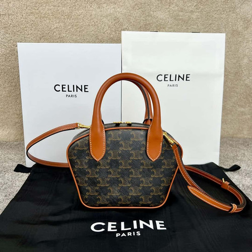 CELINE Mini Arc de Triomphe Logo Printed Bowling Bag AAA+ Celine Replica Bag