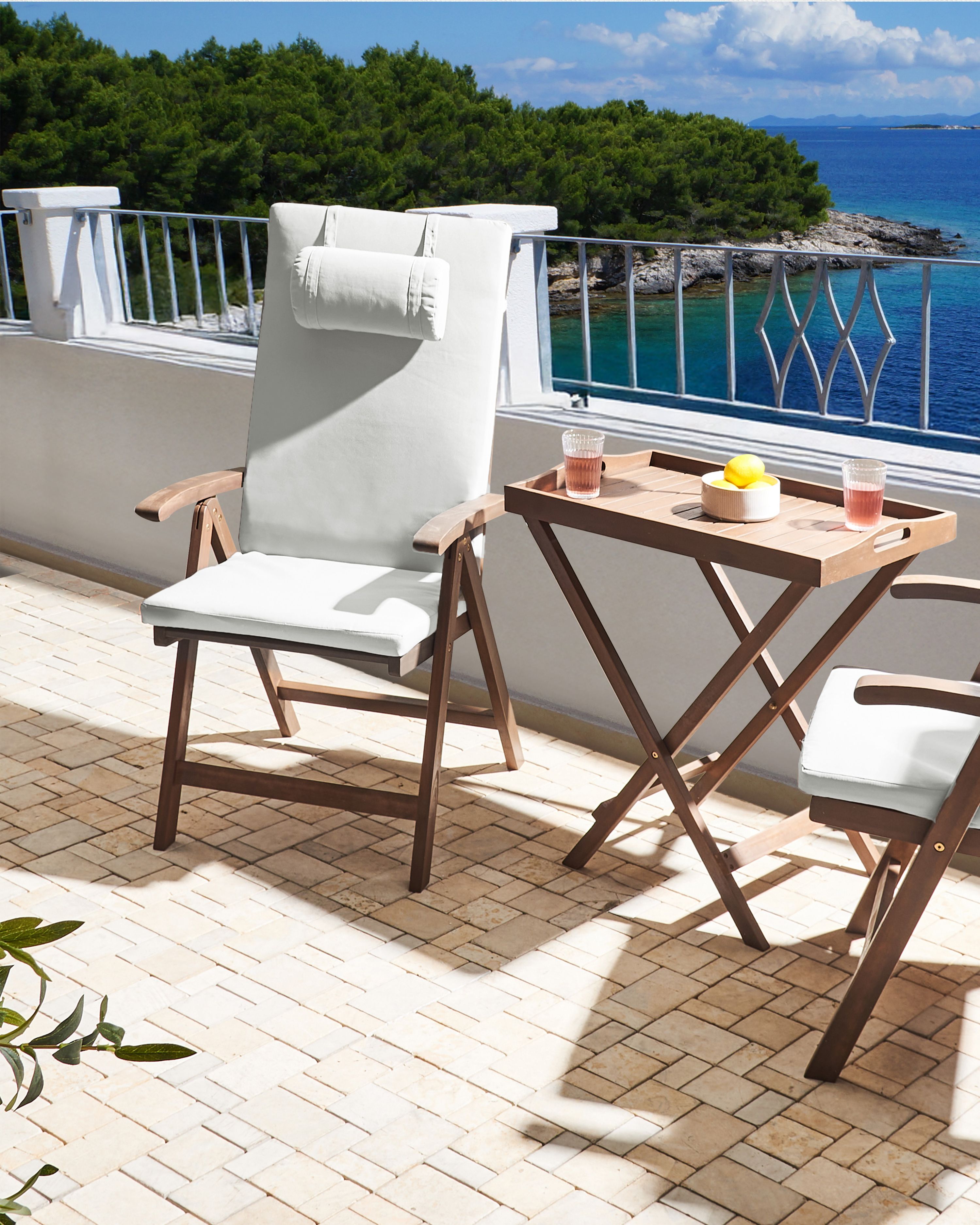 Set of 2 Garden Chairs with Cushions AMANTEA PREMIUM Acacia Wood Off-White
