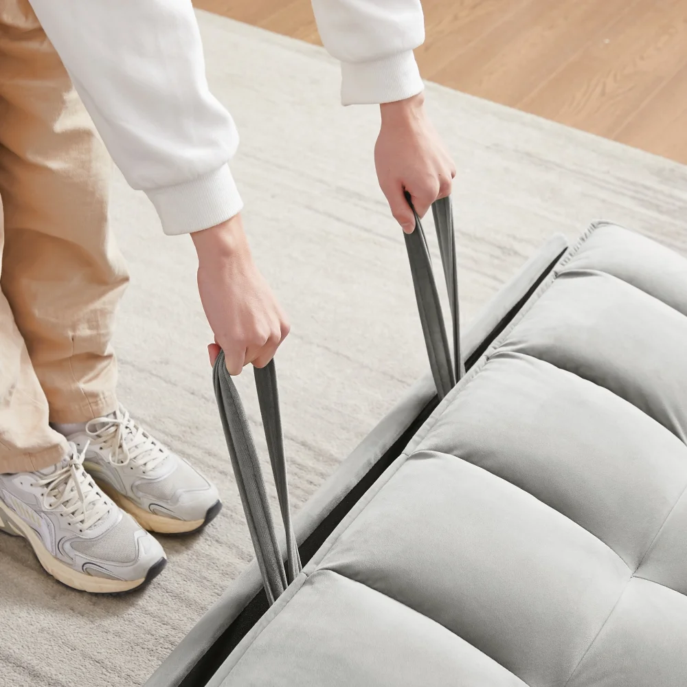 Convertible Sofa Bed,3-in-1 Sleeper Sofa with Pull Out Bed,Velvet Highly Elastic Sponge Futon Couch Loveseat with Adjustable Backrest and 2 Pillows for Living Room,Gray - Image 13