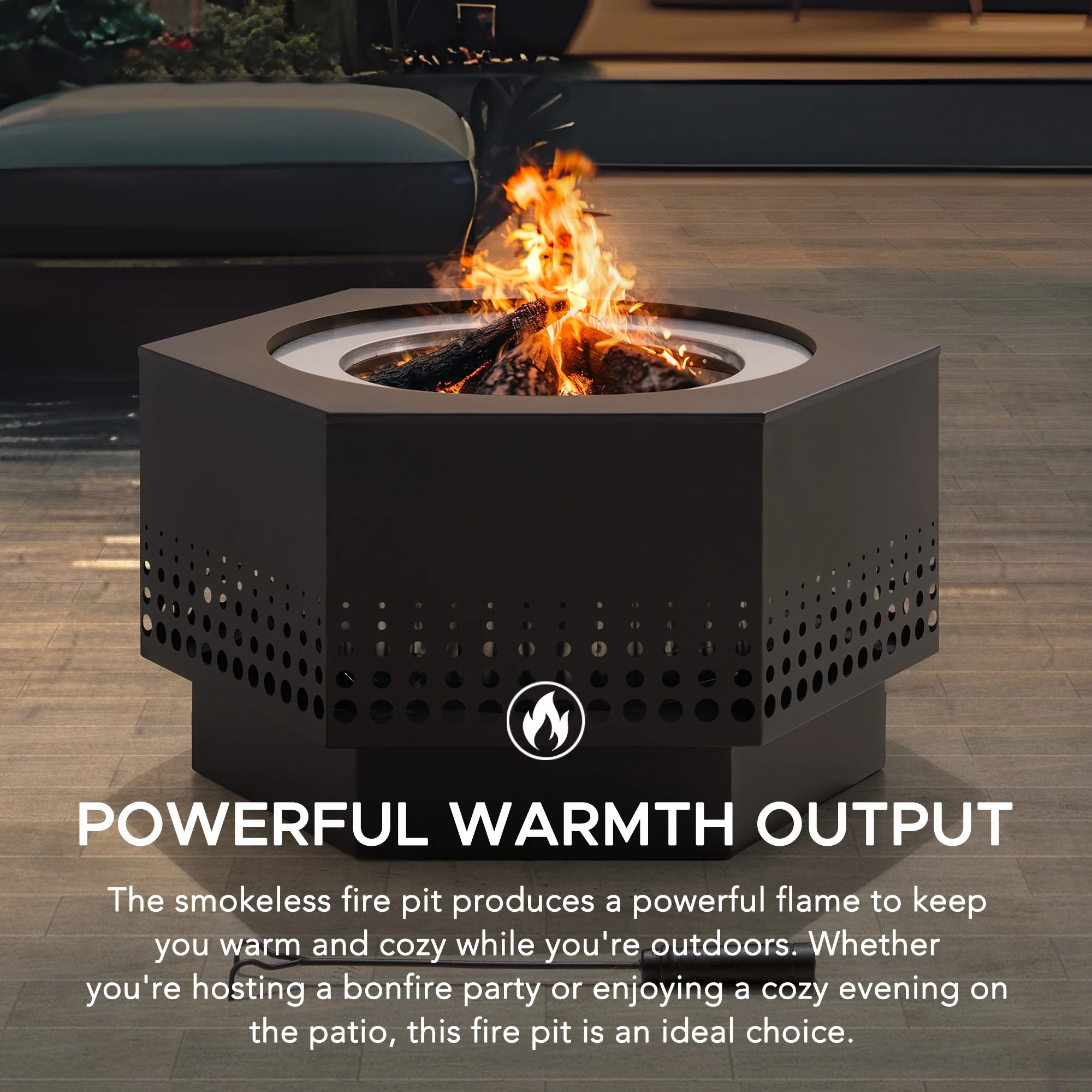 Sunjoy 28 In Smokeless Fire Pit with Removable Ash Pan, Outdoor Portable Wood Burning Fireplace with PVC Cover and Fire Poker ,Ideal for Camping, Bonfire, and Backyard, Black - Image 10