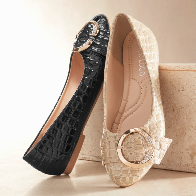 Classique Croco Rhinestone Buckle Flat for Women - MIDNIGHT VELVET CATALOG