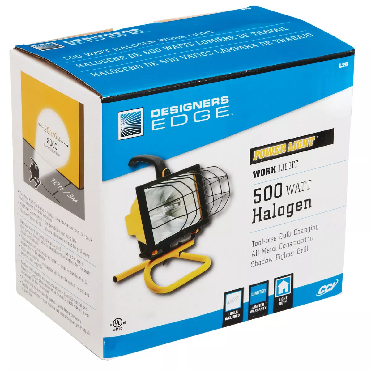 Designers Edge Power Light 8000 Lm. Halogen S-Tube Portable Work Light