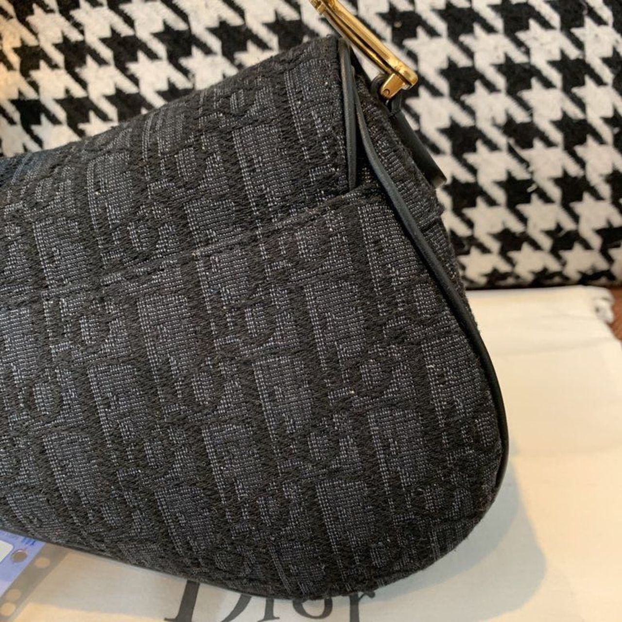 Christian Dior Saddle Bag Black Oblique Embroidered Canvas Gold Toned Hardware For Women 19.5cm/7.6in CD1:1High-quality replica