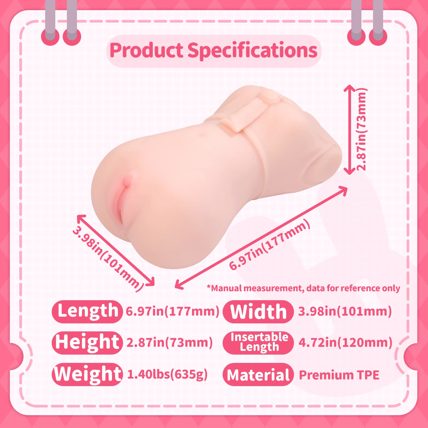 Display of the 635g heavy-duty Dr.YUU tight pocket pussy for stable and comfortable hand-held use.