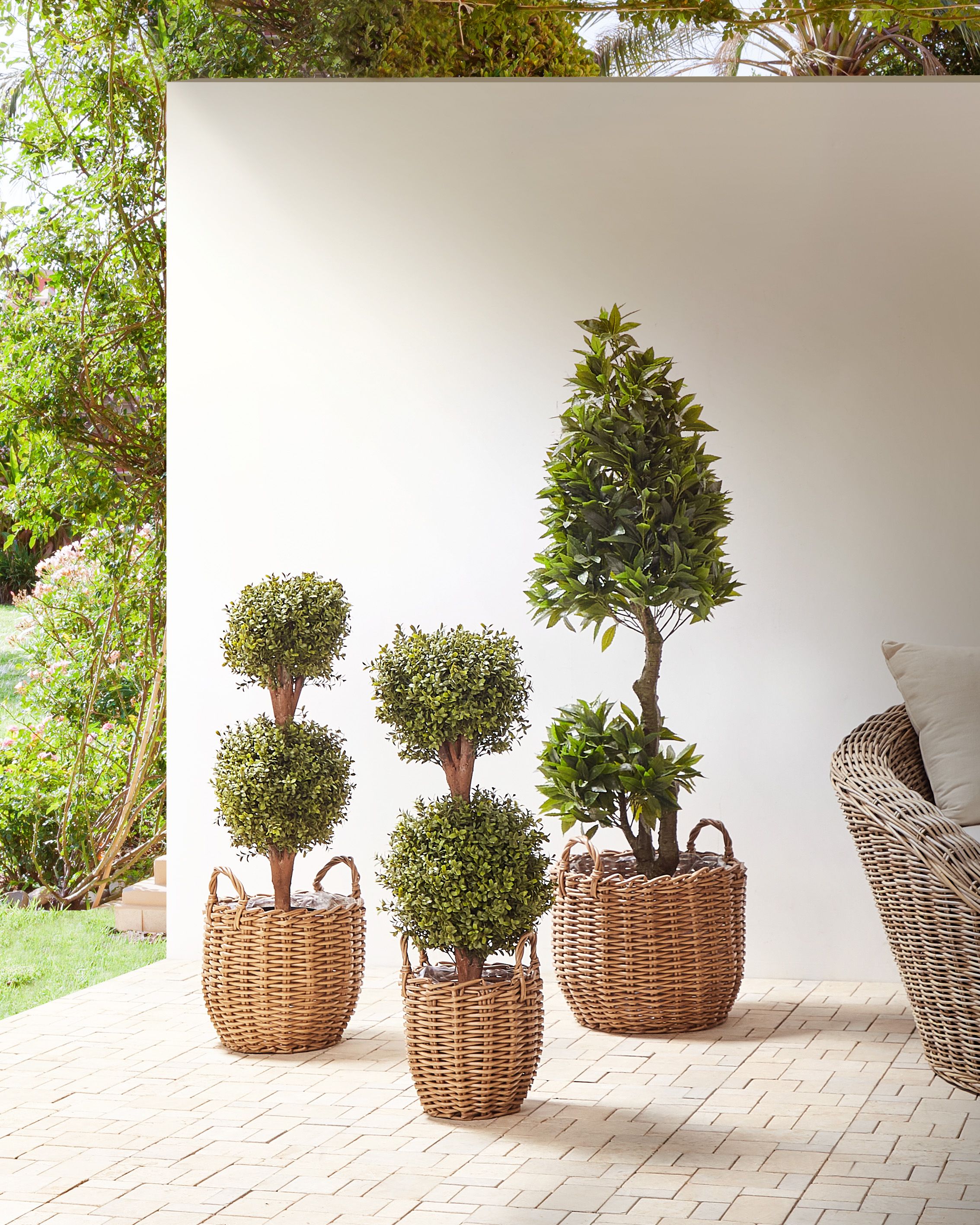 Set of 3 Wicker Planters AUCUBA 26/34/44 cm Light Brown