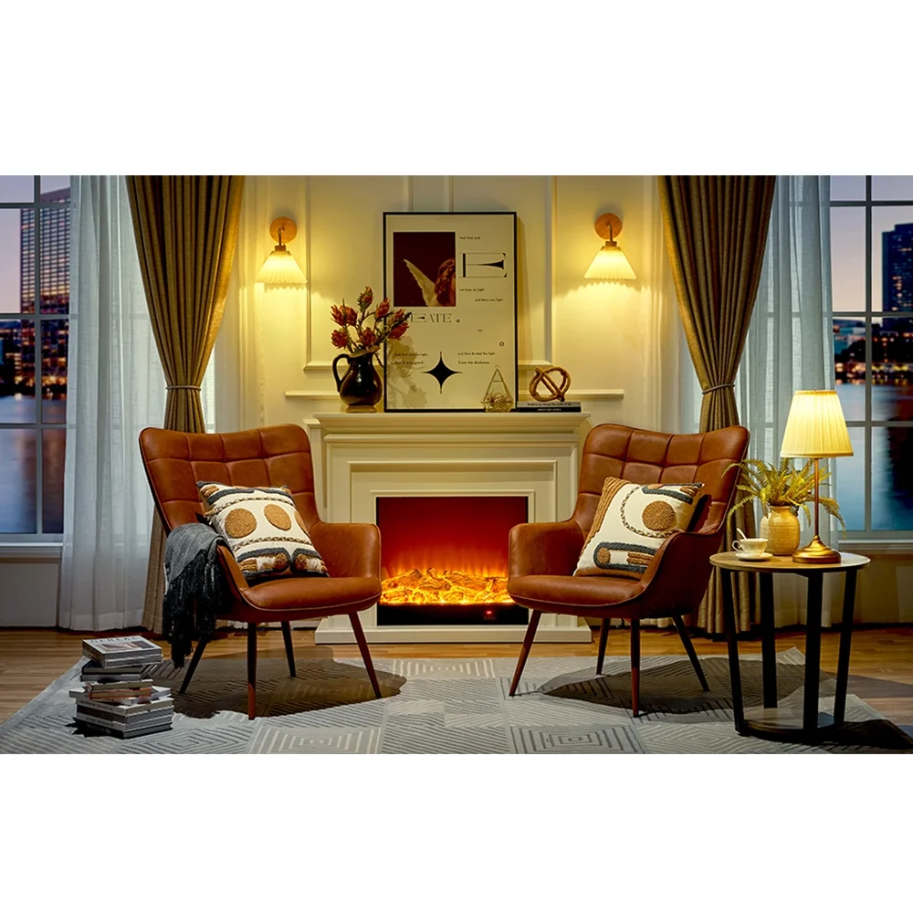 Alden Design Mid-Century Modern Faux Leather Wingback Accent Chair, Brown - Image 13