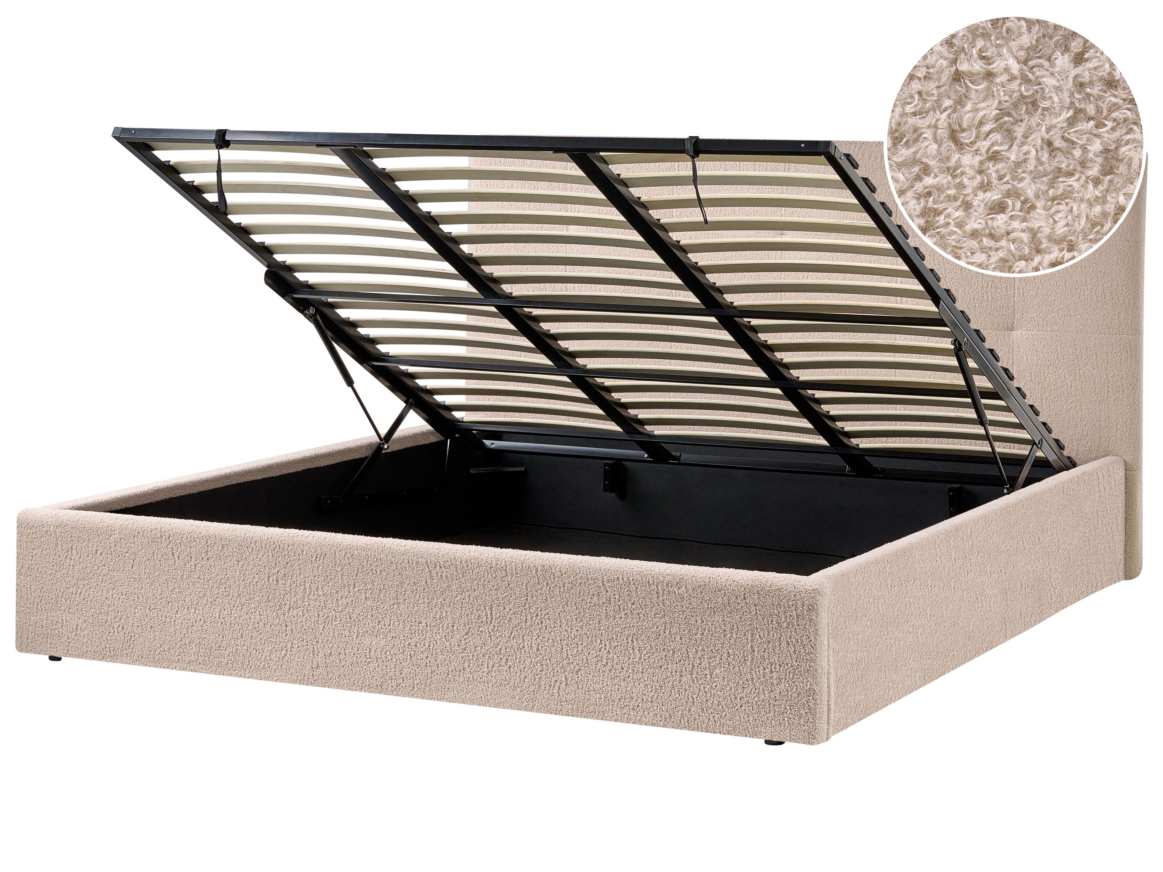 Ottoman Bed Boucle LORIENT 180 x 200 cm (EU Super King) Beige
