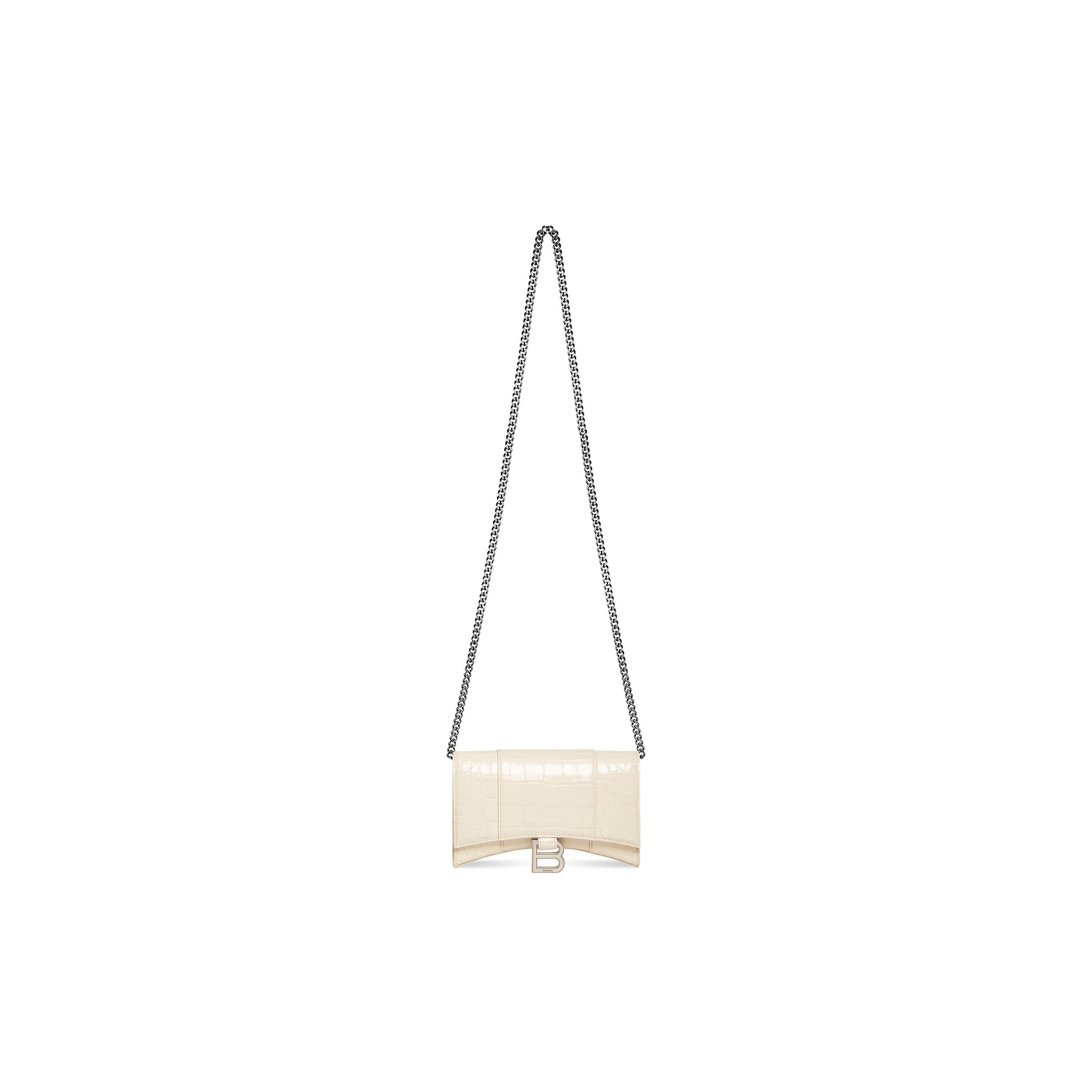 WOMEN'S HOURGLASS WALLET ON CHAIN CROCODILE EMBOSSED IN BEIGE - Replicaclubs