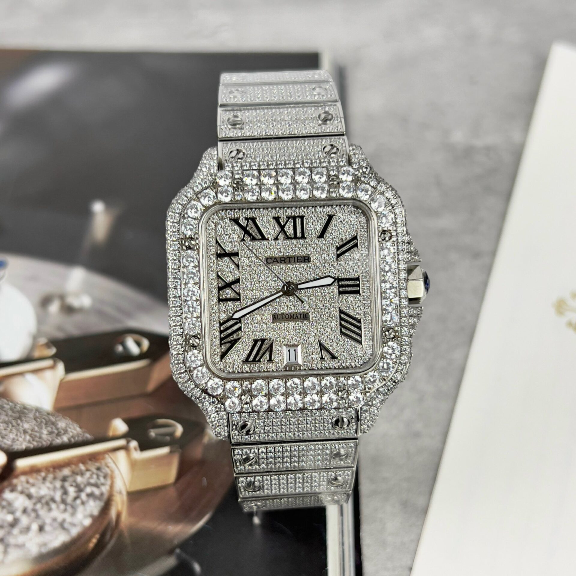 Cartier Santos High Quality Replica Watch With Stone Bezel 39.8mm - Top club