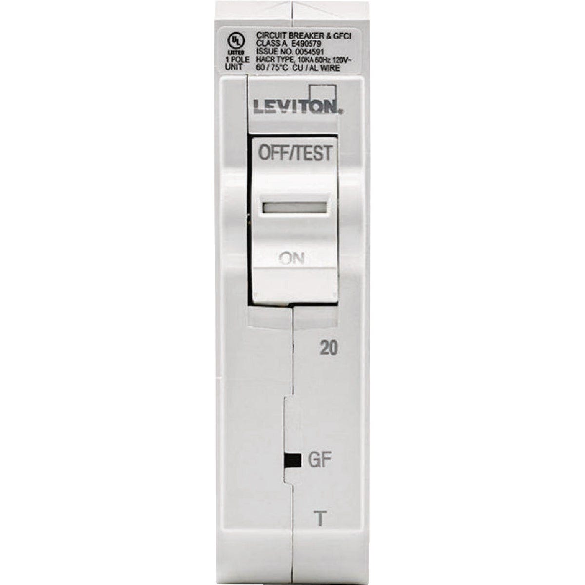 Leviton 20A Single-Pole Plug-On GFCI White Branch Circuit Breaker
