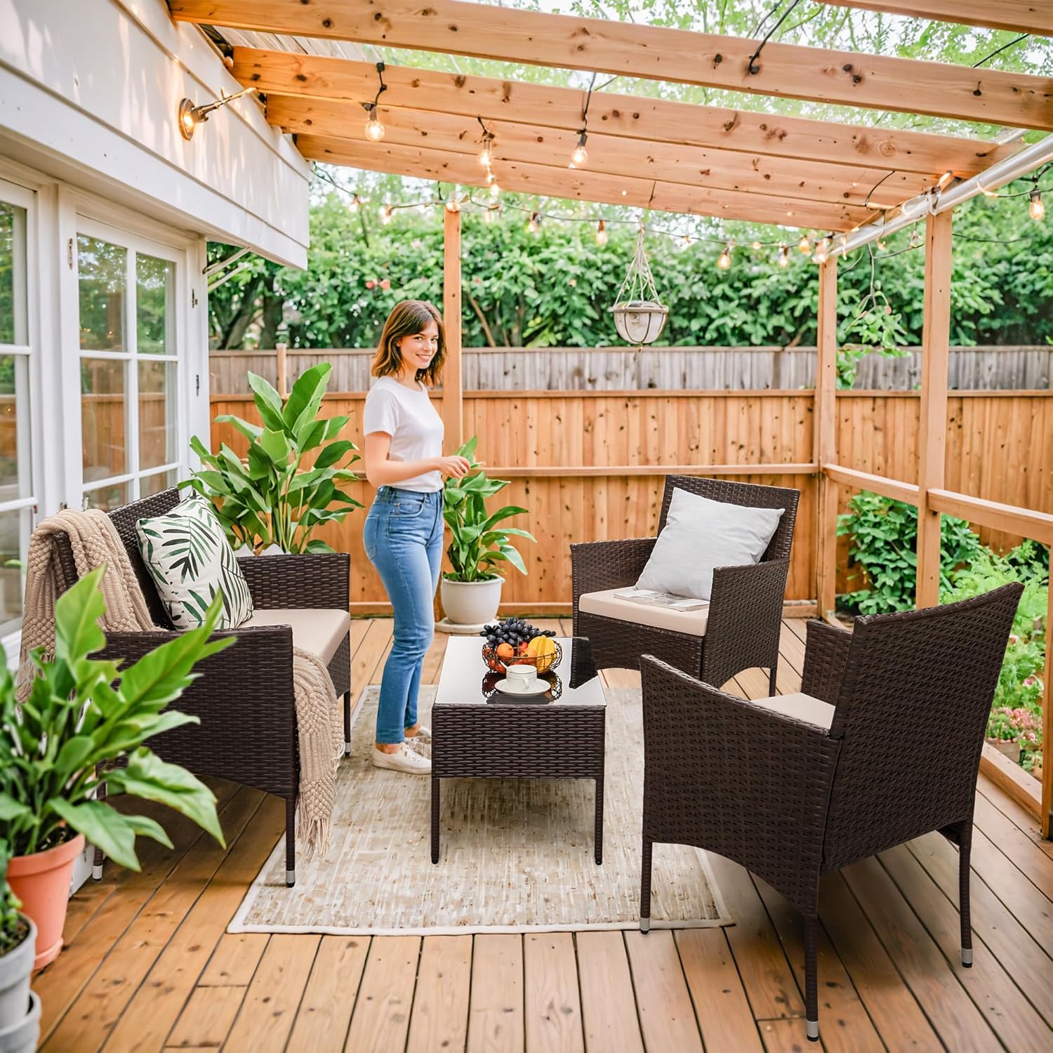 4-Piece Patio Rattan Wicker Furniture Set - T-LCRF834M18 - Image 22 4-Piece Patio Rattan Wicker Furniture Set - T-LCRF834M18 - Image 22