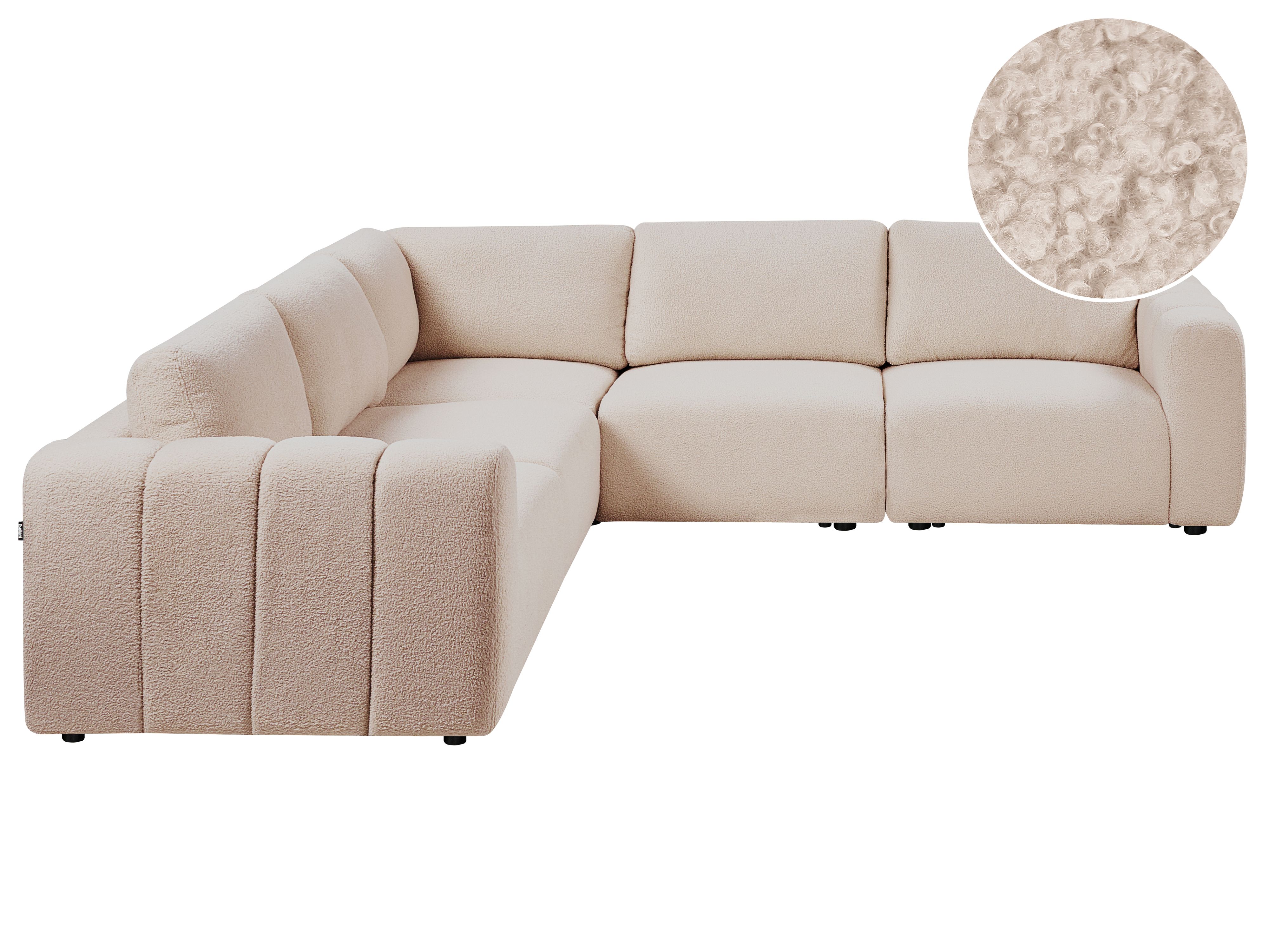 Modular Corner Sofa 5 Seater KIVVIK Boucle Beige Right Hand
