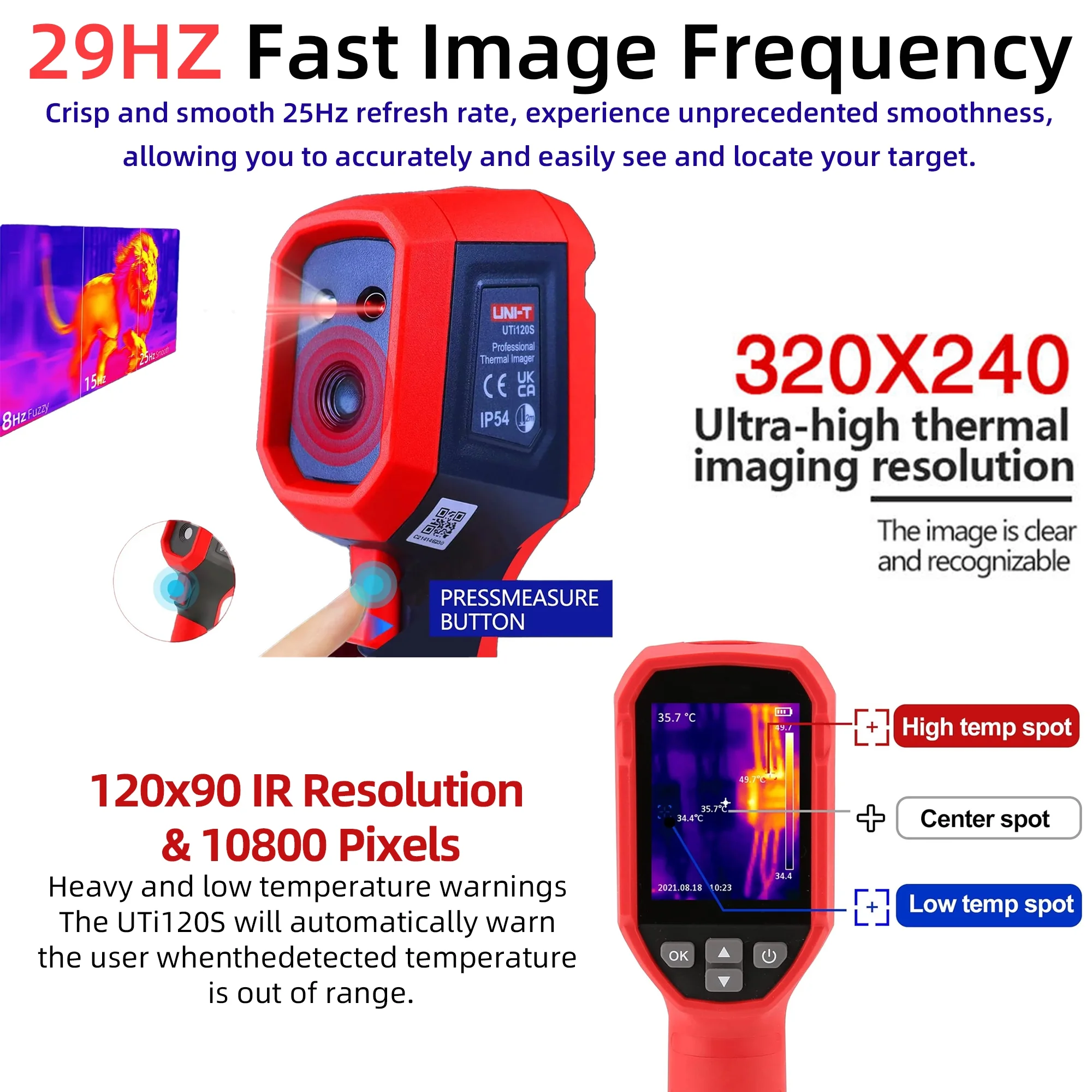 UNI-T UTI120S Thermal Imaging Camera 120x90 IR Resolution 10800 Pixels -20~400�� 2 Meter Drop Durability IP54 Rechargeable 16GB MicroSD - Image 11