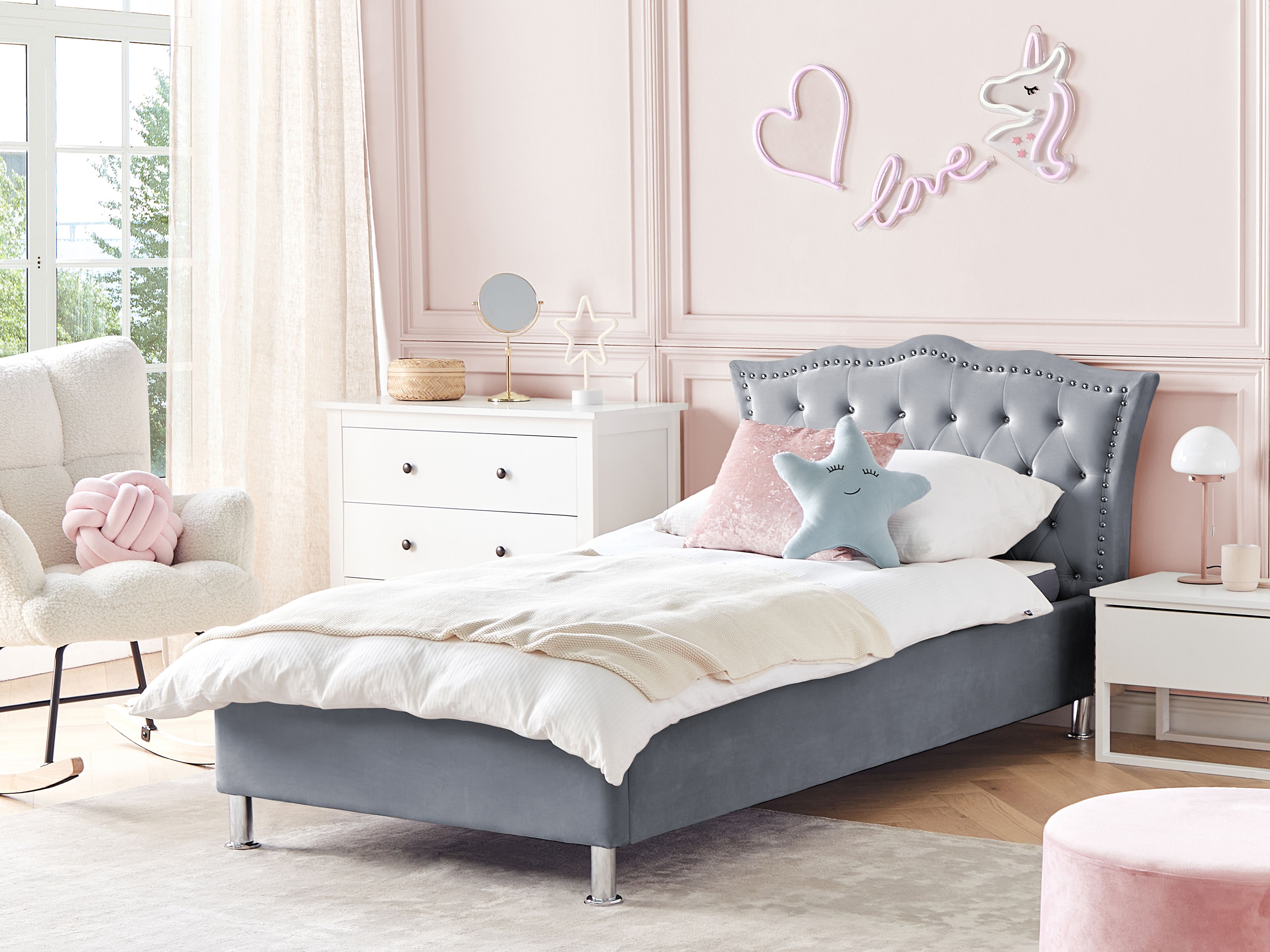 Ottoman Bed Velvet METZ 90 x 200 cm (EU Single) Grey