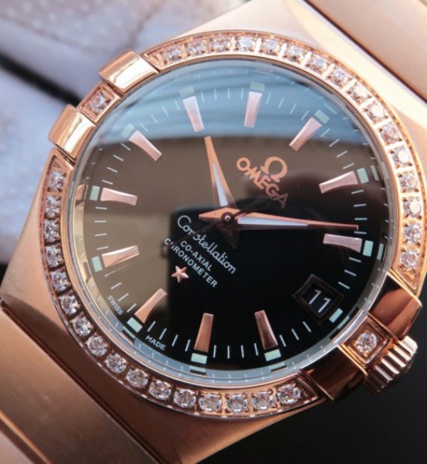 Replica Omega V6 Constellation RG Black Dial Diamonds Bezel RG Bracelet A2500 - Elite Watch Atelier