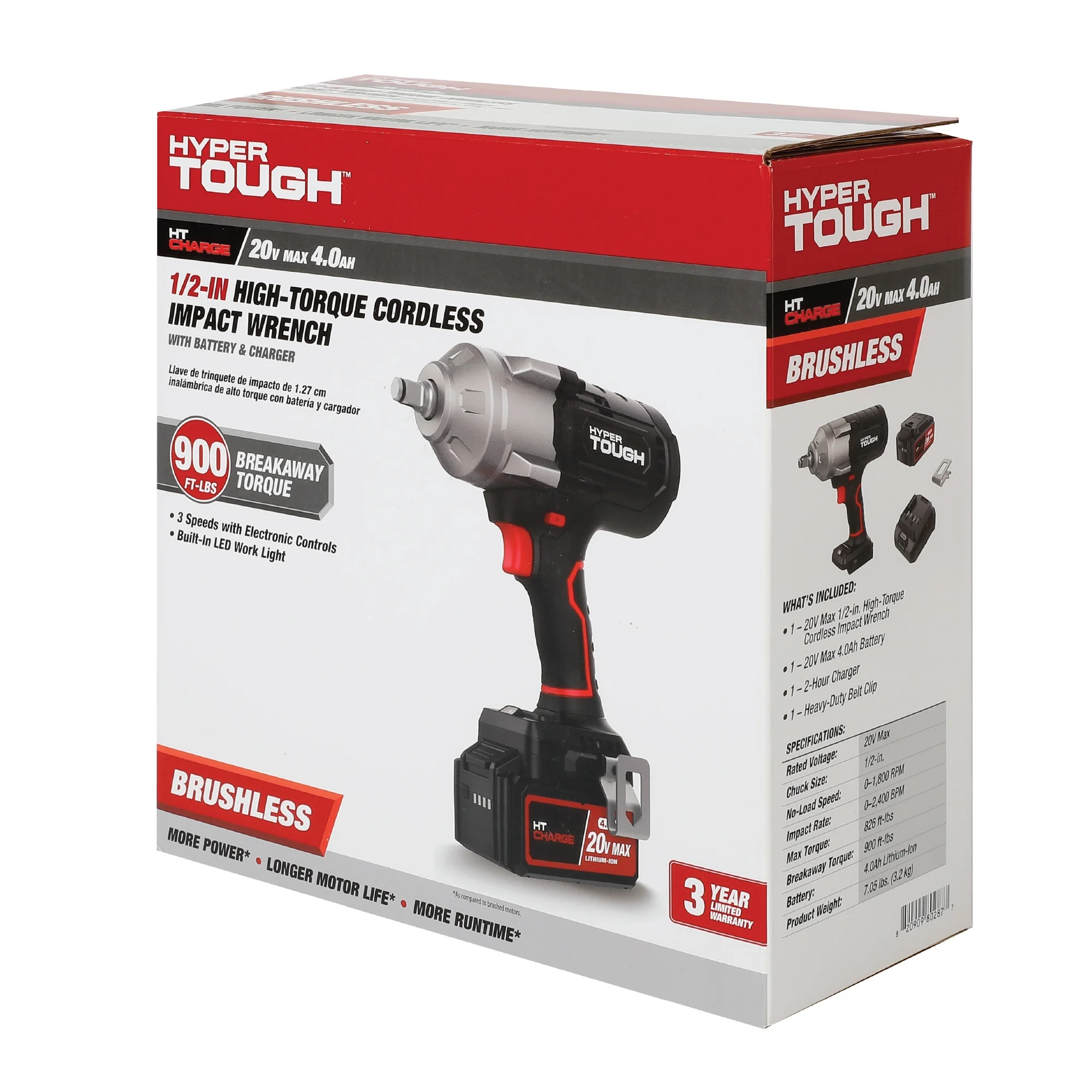 Hyper Tough 20V Max Brushless 1/2-inch High-Torque Cordless Impact Wrench with 4.0Ah Lithium-Ion Battery and Charger - Image 13