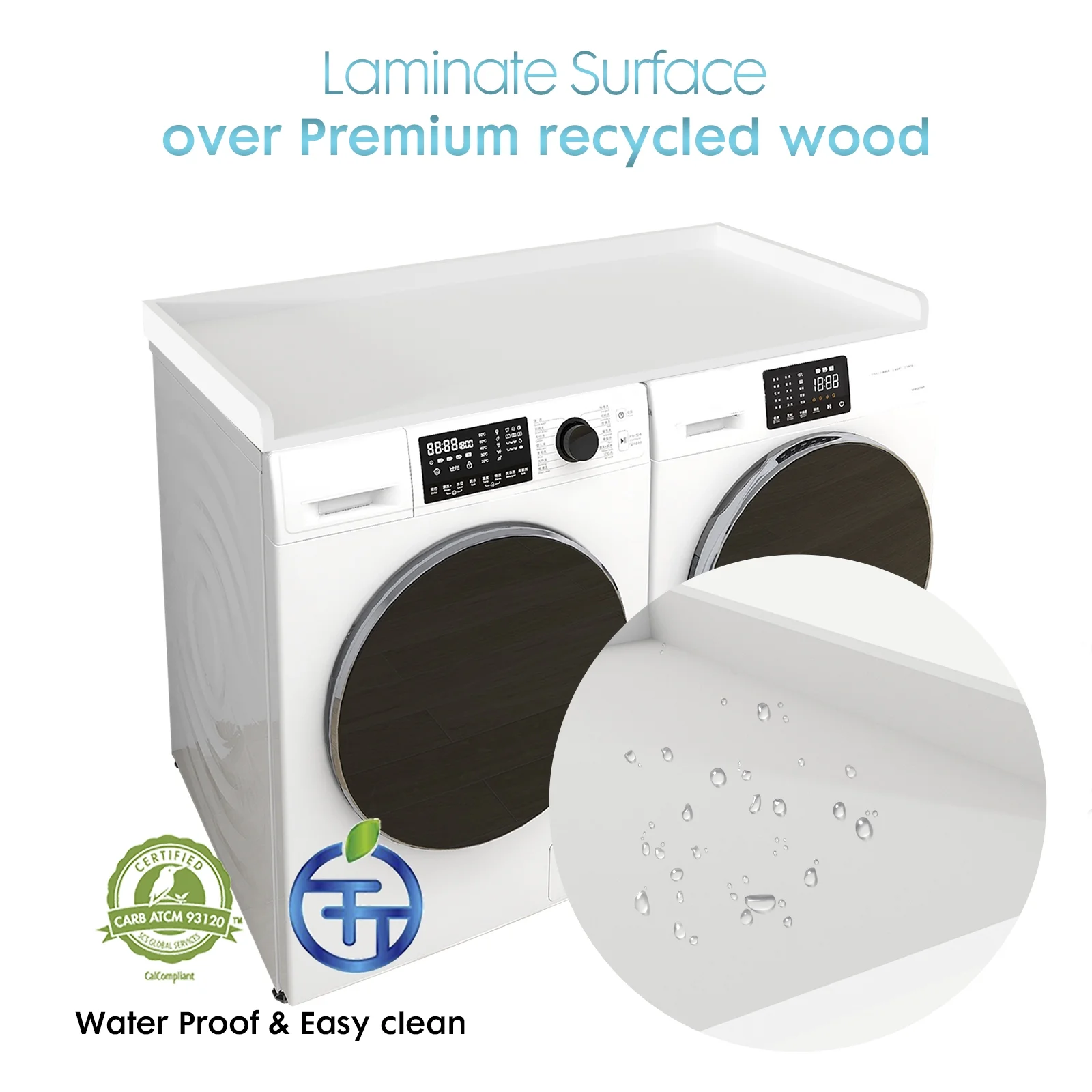 Kaboon Washer Dryer Countertop with Edge Rails, 27.5" x 54", Light Walnut - Image 58