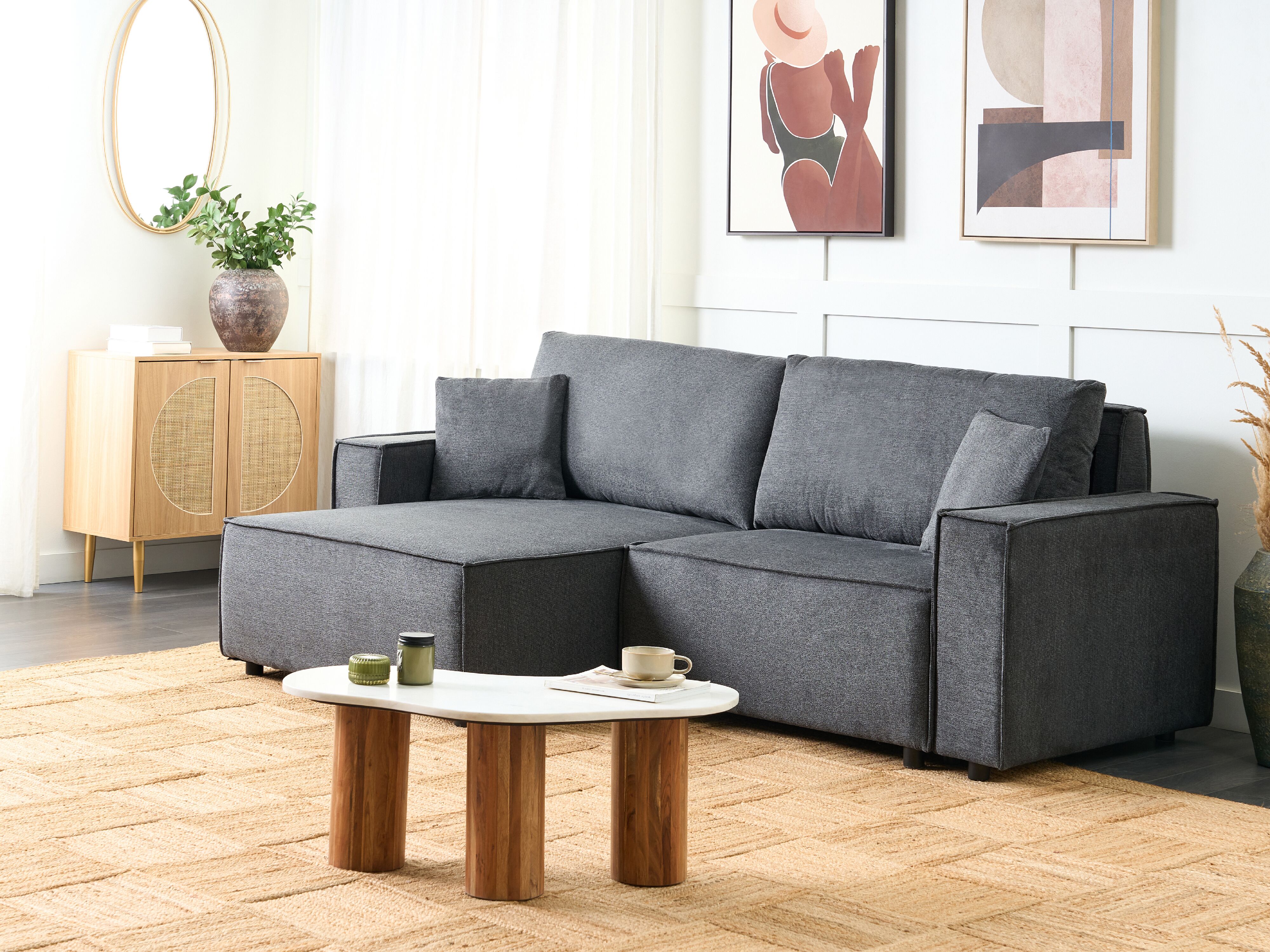 Corner Sofa Bed 3 Seater KARILA Fabric Dark Grey with Storage Right Hand