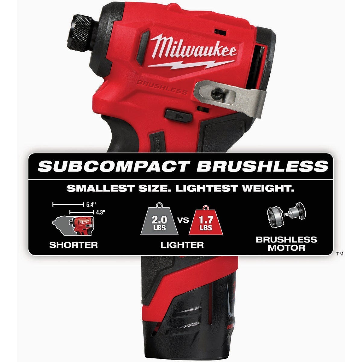 Milwaukee M12 Brushless 1/4 In. Hex Subcompact Cordless Impact Driver Kit with (2) Batteries & Charger