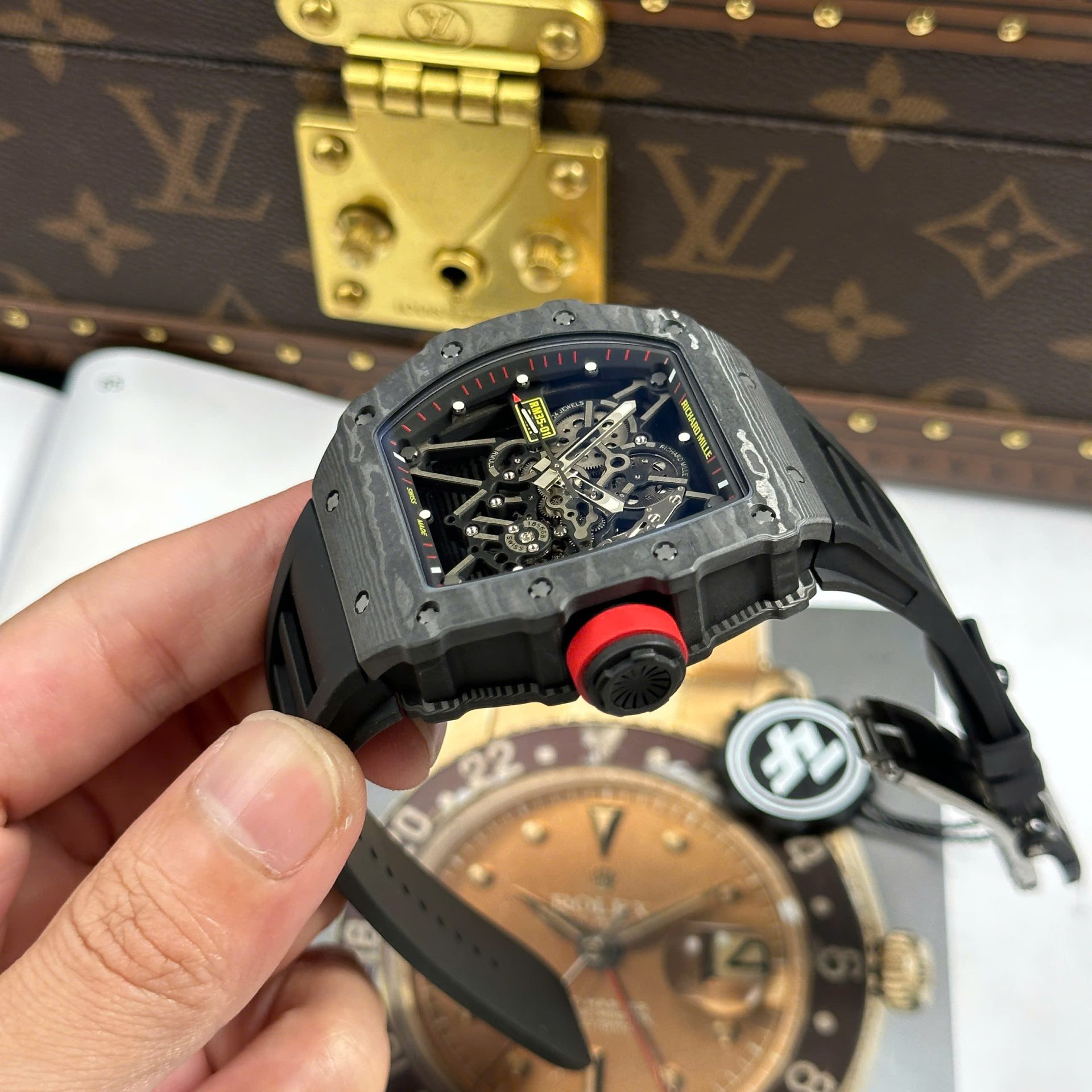 Richard Mille RM35-01 Rafael Nadal Carbon NTPT Replica Watches Black Rubber Strap ZF Factory 49,9x43mm - Top club