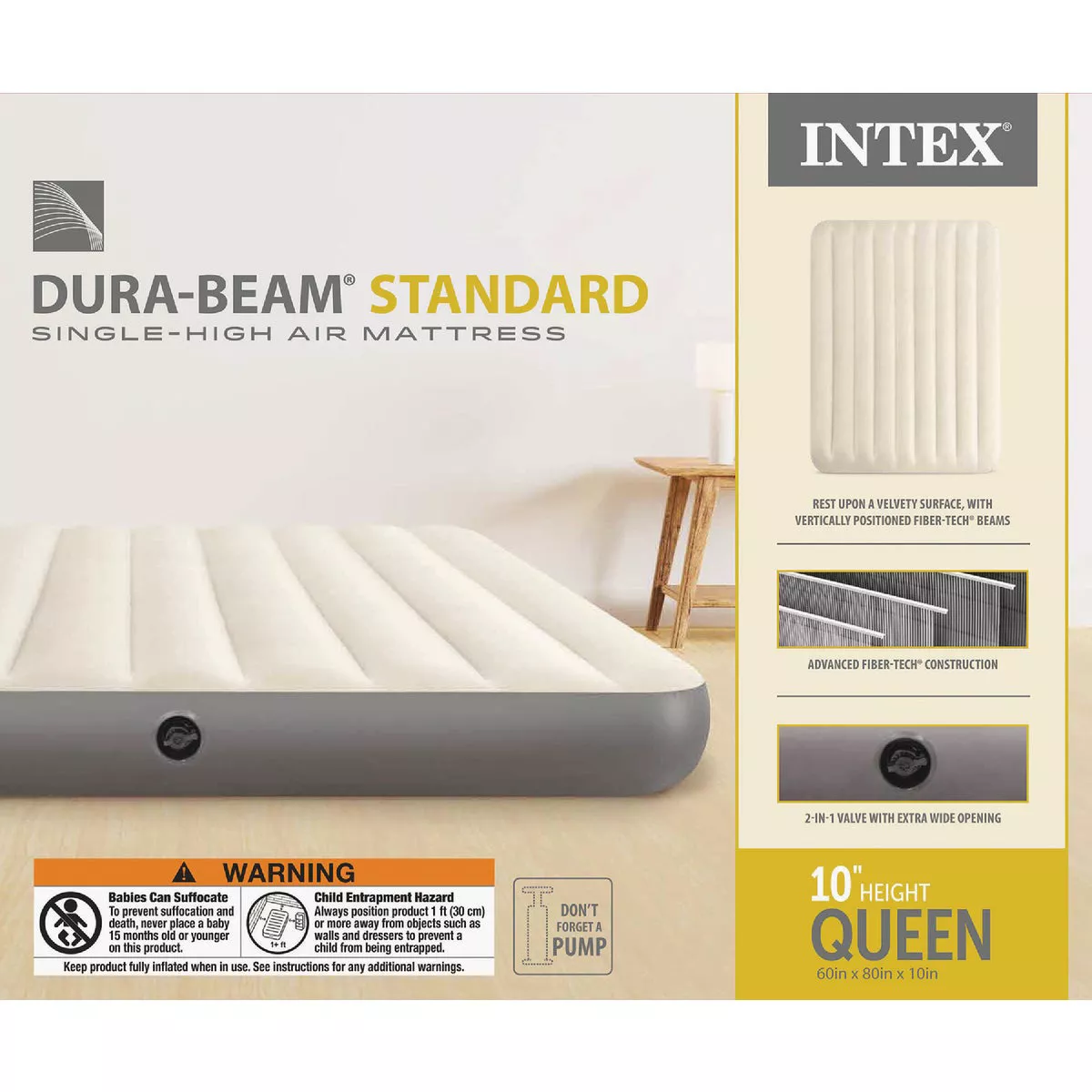 Intex 10 In. Queen Deluxe Single-High Airbed Dura-Beam Standard Series
