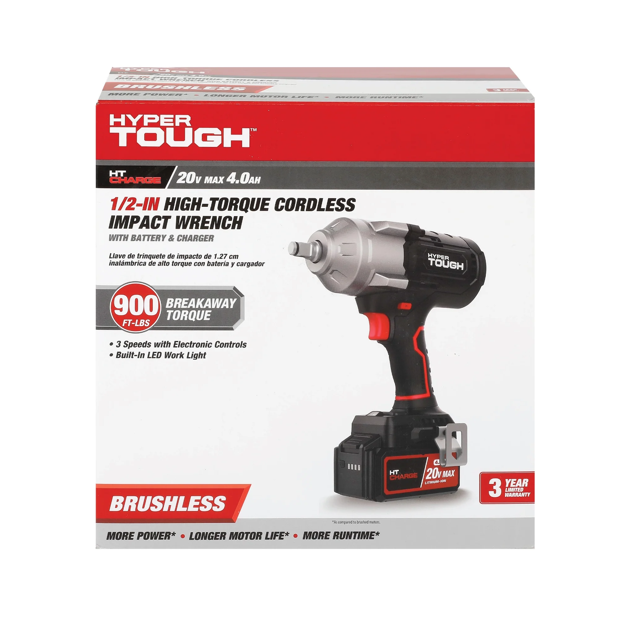 Hyper Tough 20V Max Brushless 1/2-inch High-Torque Cordless Impact Wrench with 4.0Ah Lithium-Ion Battery and Charger - Image 14