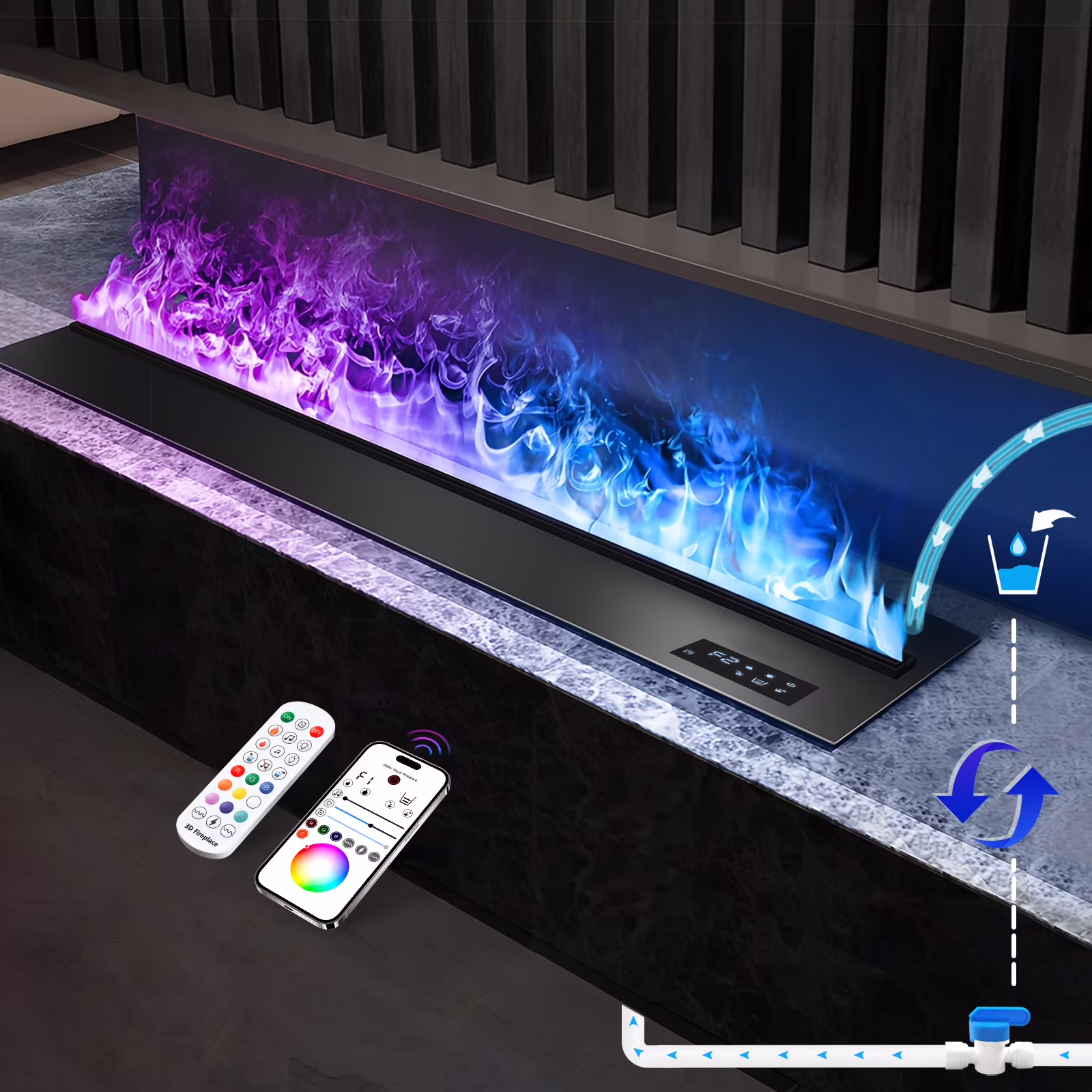 31.5-inch Water Vapor Fireplac with Dual-mode Water Supply System,Vapor Fireplace with 3D Realistic Flame,Electric Fireplace with Remote/Touch Control for Timer,Dimmable - Image 5