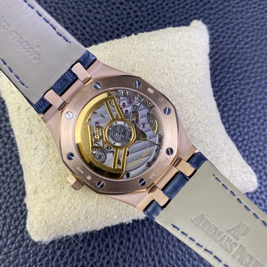 Audemars Piguet Replica AP Watch Royal Oak Selfwinding “50th Anniversary” 41mm Rose Gold Blue Dial Leather Strap 15510OR.OO.D315CR.01-APS(1:1 replica) - Elite Watch Atelier