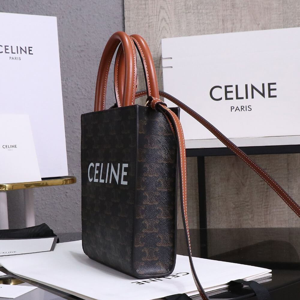 Celine Mini Vertical Cabas Bag in Triomphe Canvas with Celine Print1:1High-quality replica