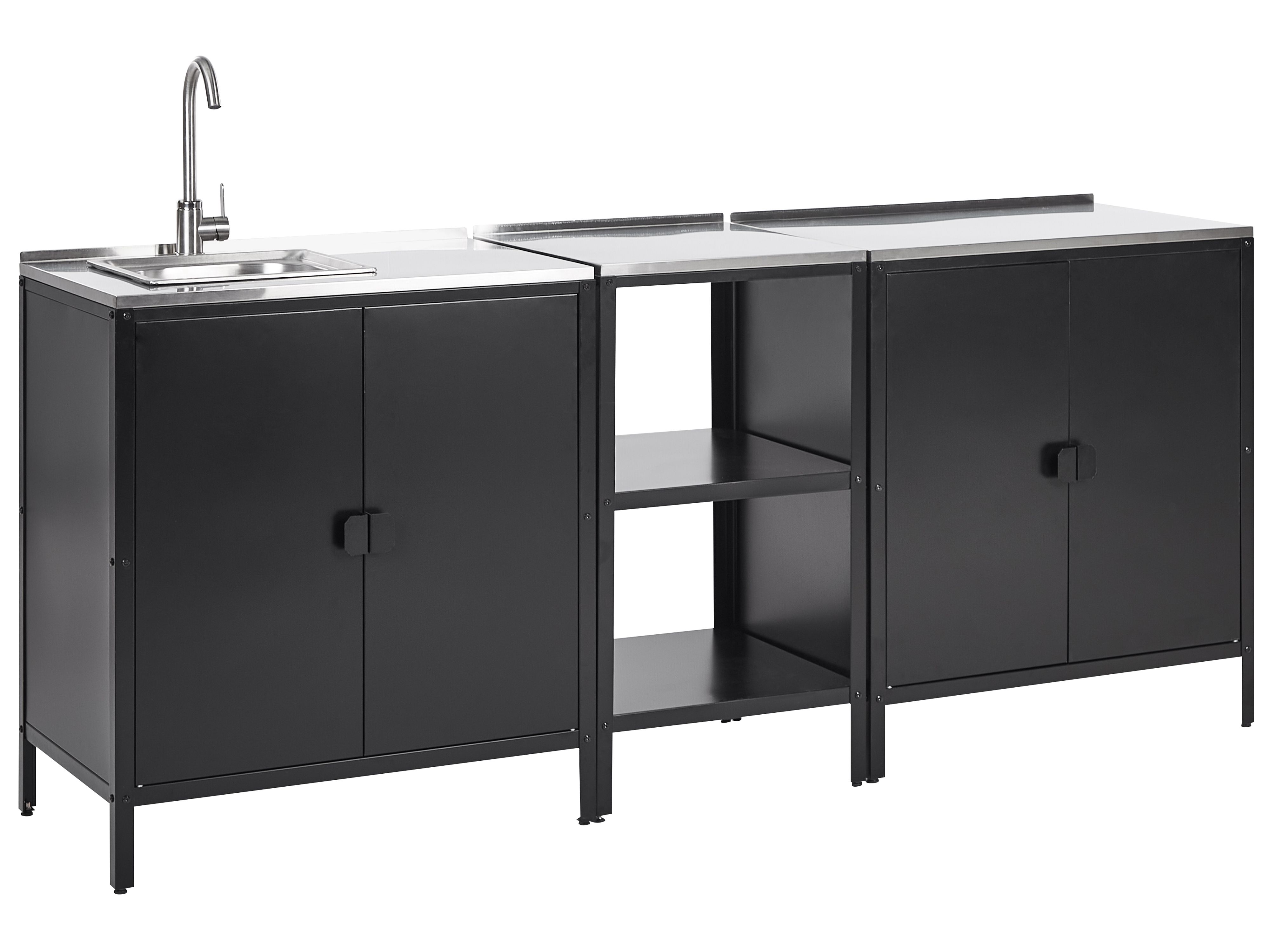 3 Piece Outdoor Kitchen Set with Sink VILAMA Metal Black