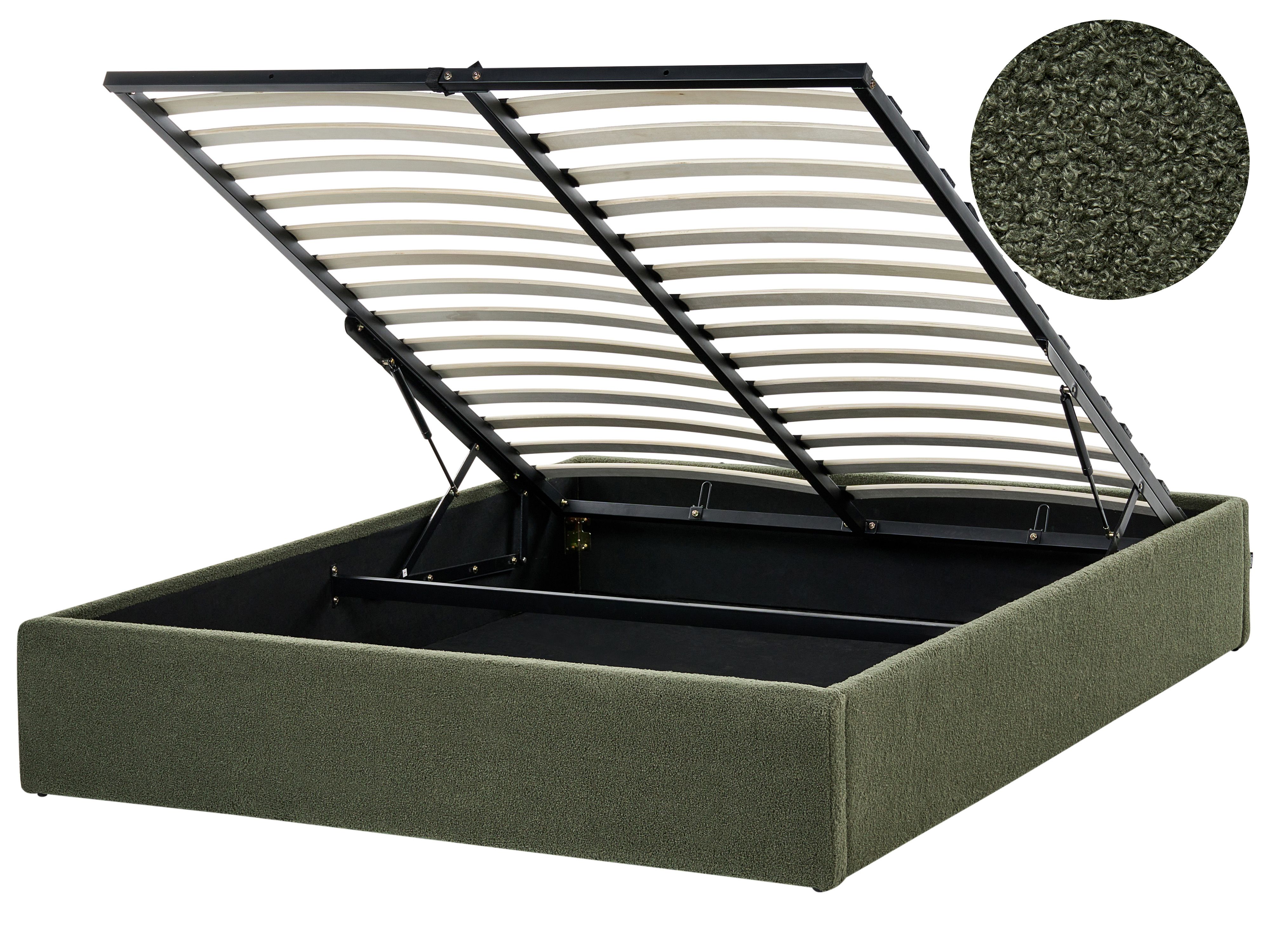 Ottoman Bed without Headboard Boucle DINAN 140 x 200 cm (EU Double) Dark Green
