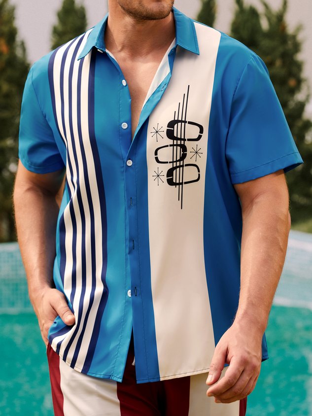 Men's Geometric Print Casual Breathable Hawaiian Short Sleeve Shirt