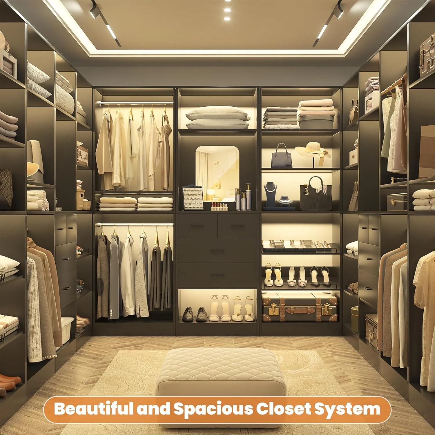 Homieasy 25�?Closet System, Freestanding Closet Organizer Wardrobe with Hanging Rods and Shelves, Adjustable Clothes Garment Rack, Sturdy Walk in Closet Tower, White - Image 21