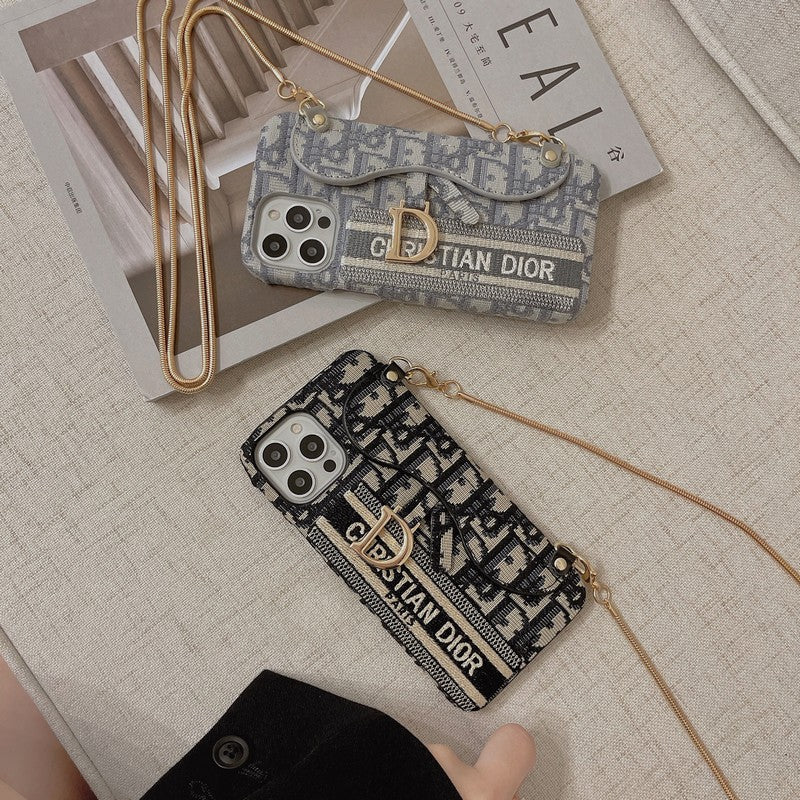 CD Black & Grey Fabric Card Bag Crossbody iPhone Case - Wholesale & Influencer