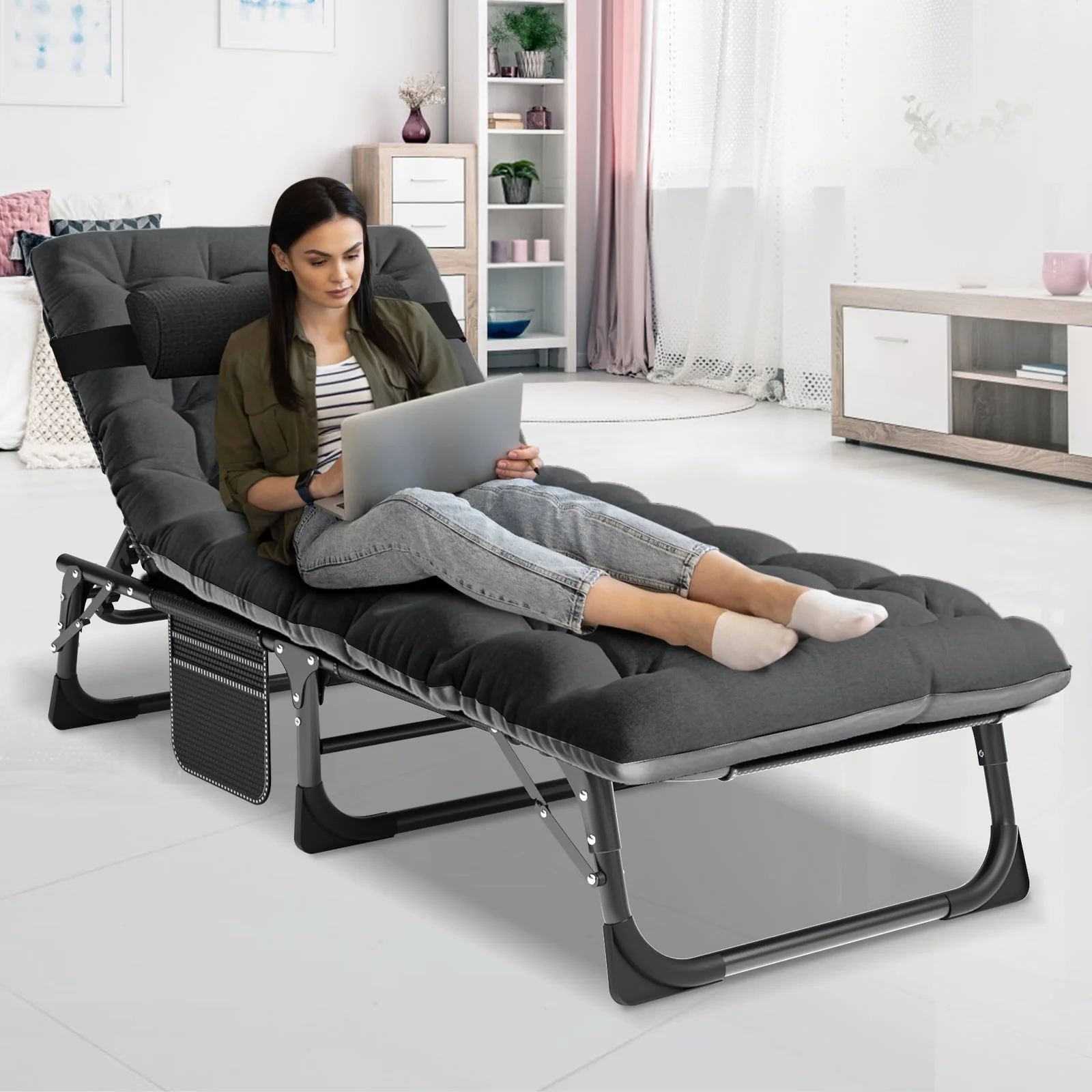 MOPHOTO Portable Beds Frame with Mattress, Folding Camping Cot, Folding Home Guest Beds, Foldaway Rest Cots for Adults Kids, Office Nap Cot, Hideaway Cots - Image 8