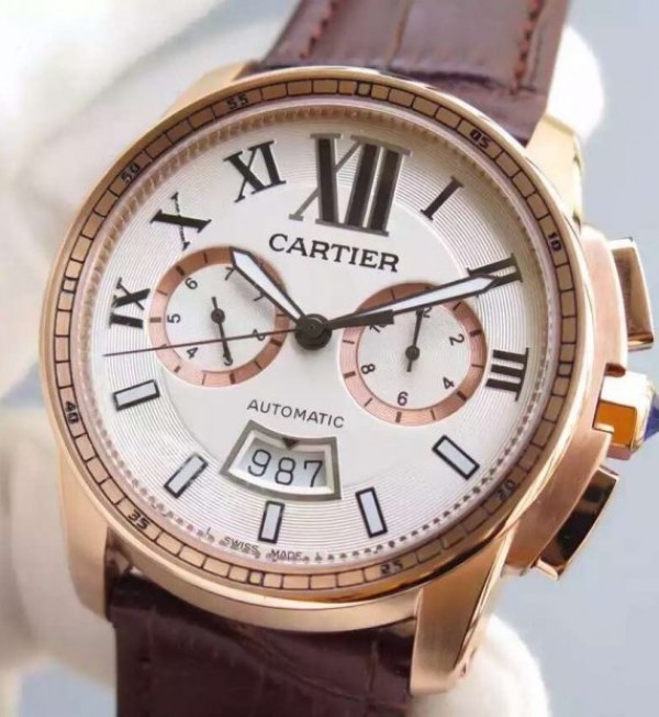 Replica Cartier JF Cartier Calibre de Cartier RG Chronograph White Dial Miyota 9100 - Elite Watch Atelier