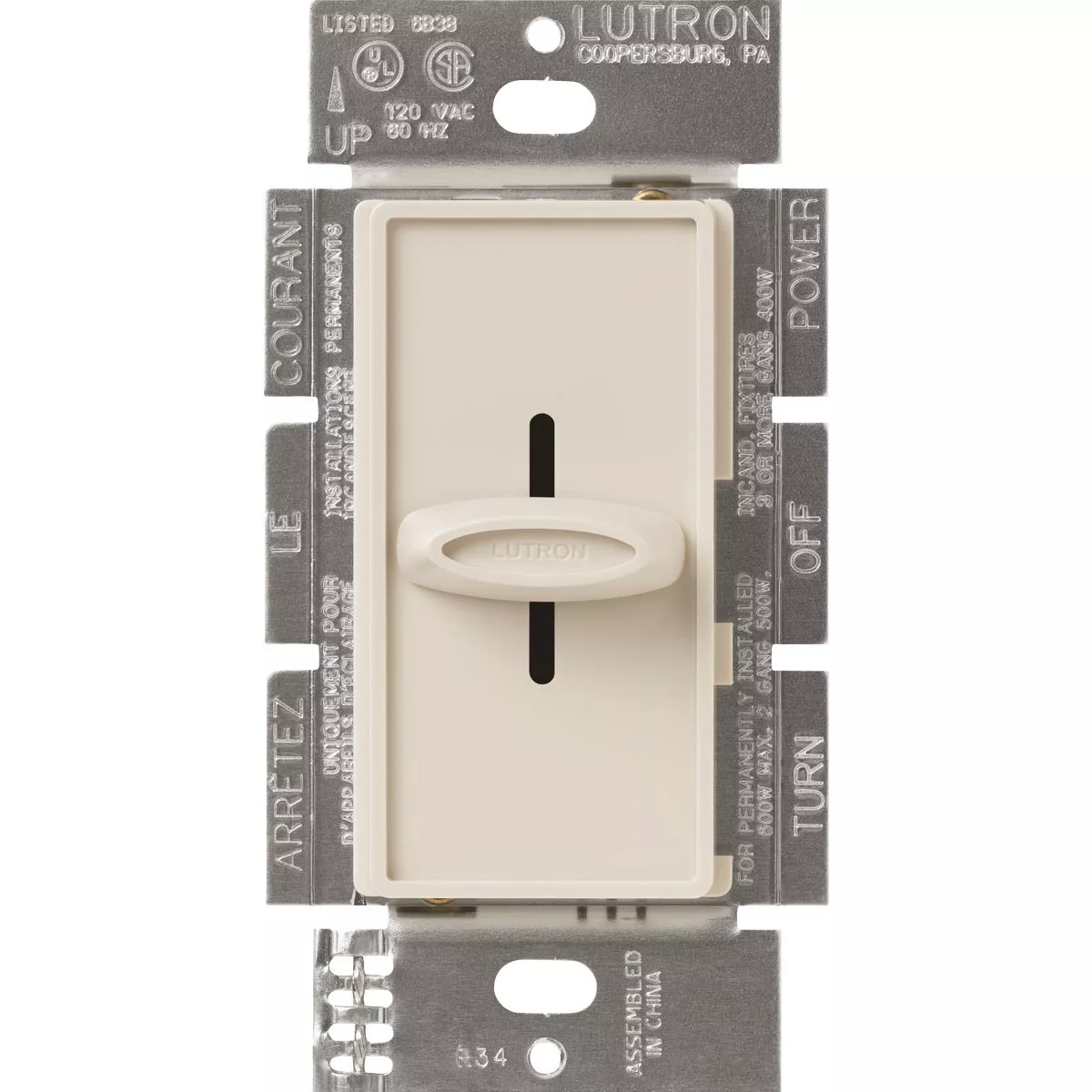 Lutron Skylark Incandescent Light Almond Slide Dimmer Switch