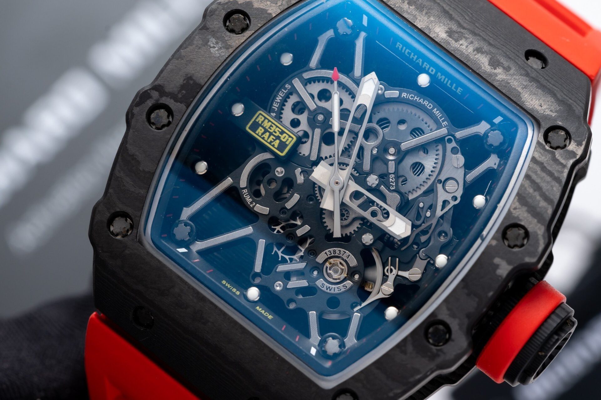 Richard Mille RM35-01 Replica 1:1 Watch Red Rubber Strap 45mm - Top club