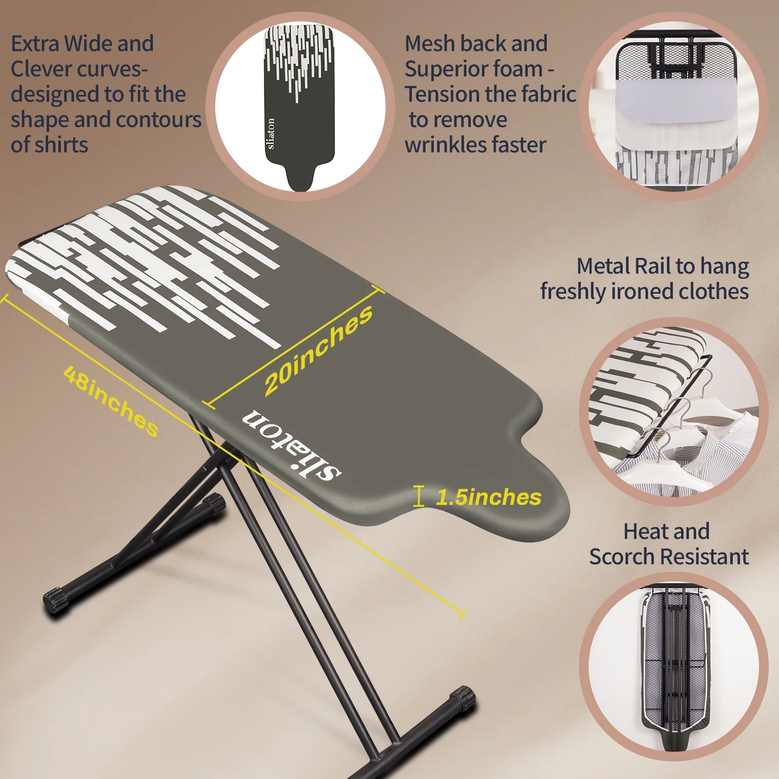 KDJ HOME Slieton Extra Large Ironing Board with Hang Rail, 20-Inch Wide - Image 12