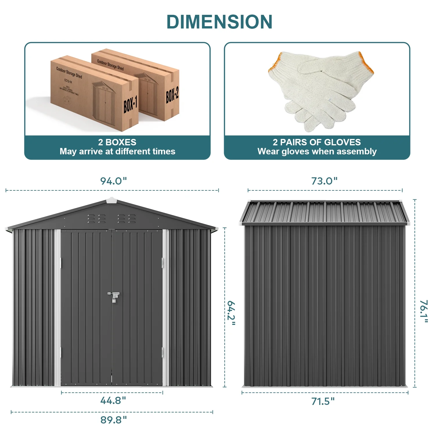 8' x 6' Outdoor Storage Shed, Lofka Garden Metal Shed with Double Lockable Doors and Air Vents for Patio, Garden, Backyard, Lawn, Gray - Image 2