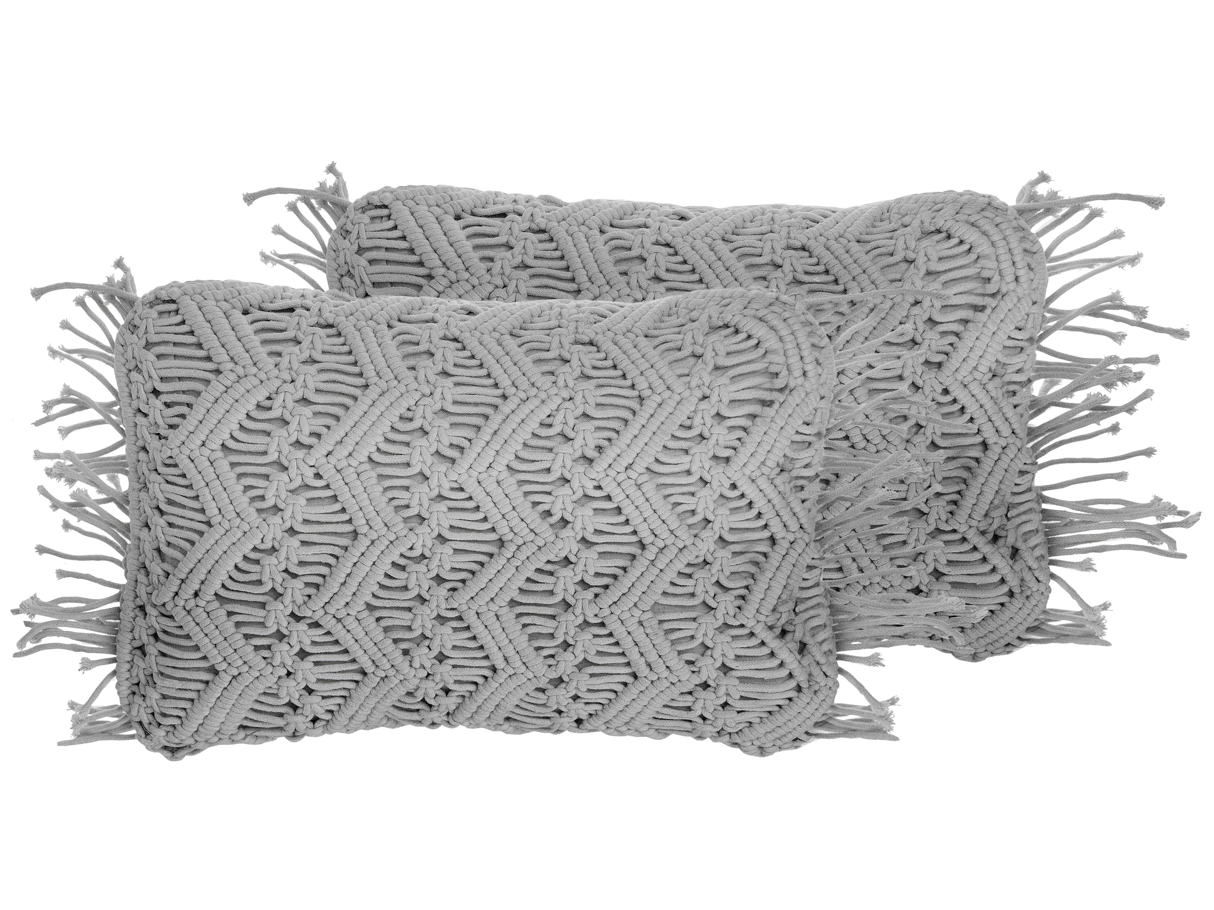 Set of 2 Decorative Cushions KIRIKKALE Cotton 30 x 45 cm Grey Geometric Pattern