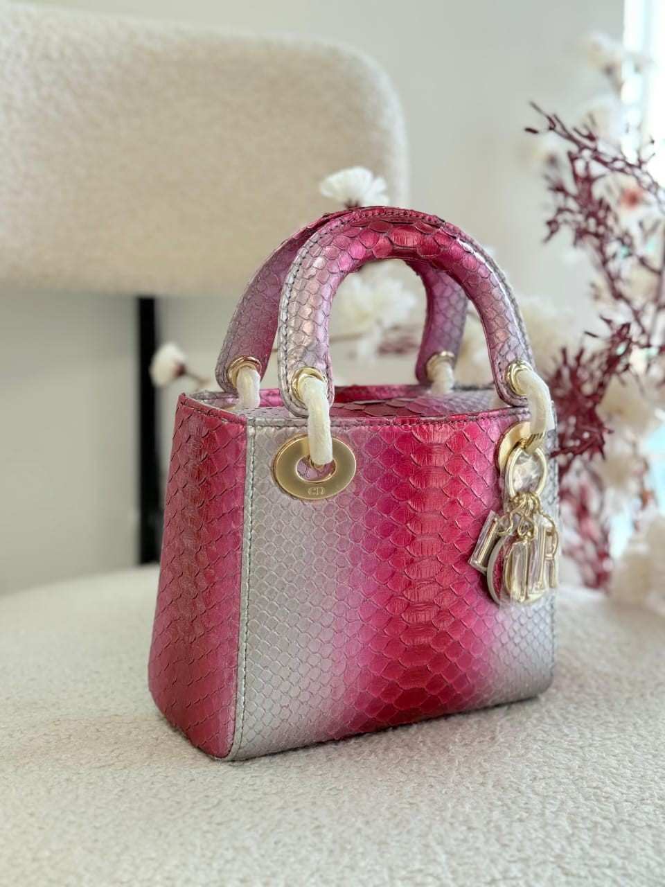 Christian Dior Metallic Python Skin Medium Lady Dior In Dubai
