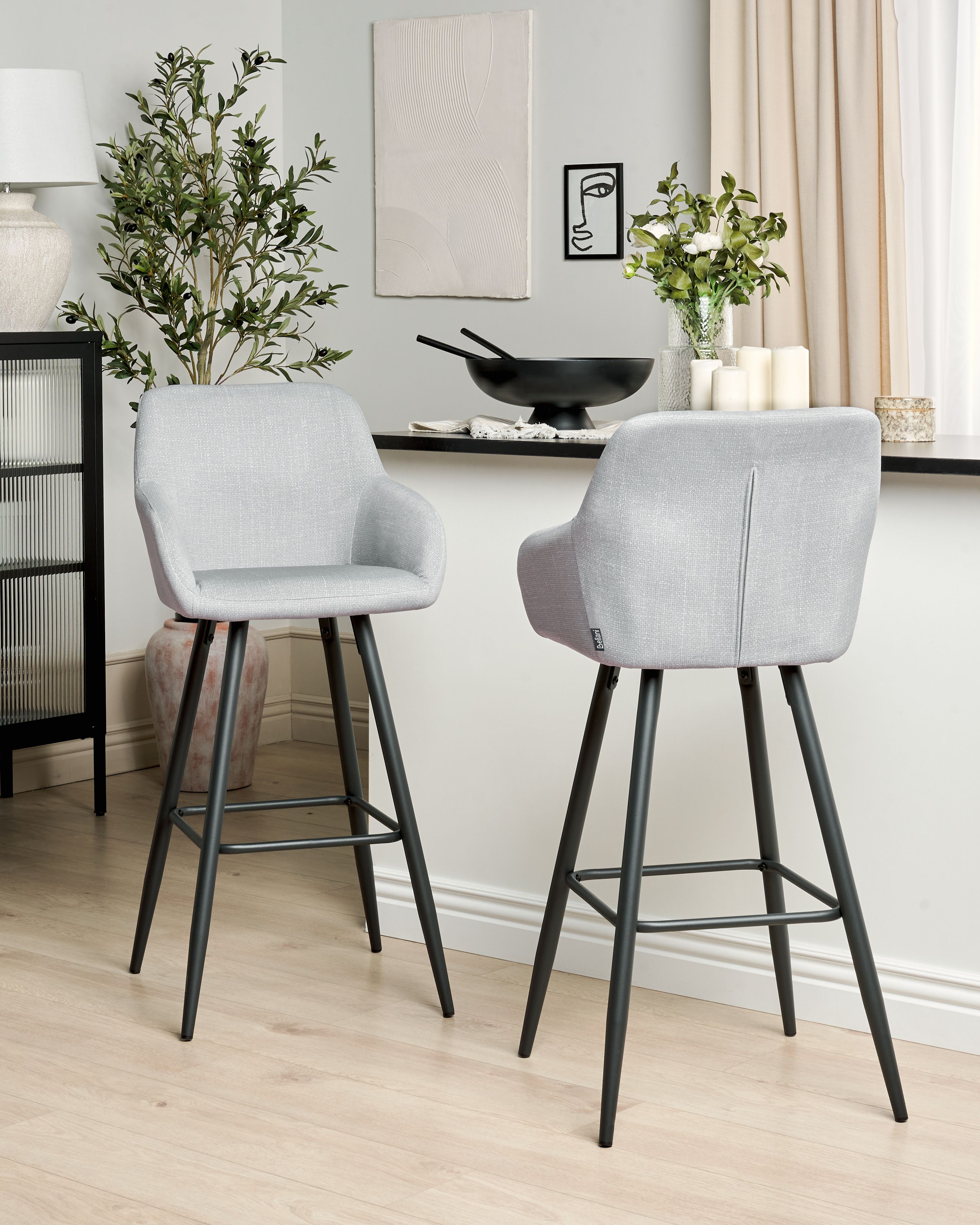 Set of 2 Bar Chairs CASMALIA Velvet Light Grey