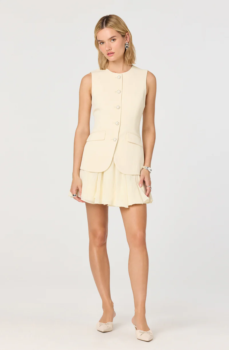 Christen Button-Front Vest Mini Dress - Cream