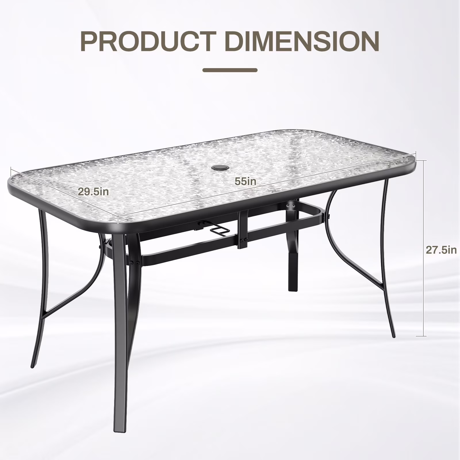Arlopu Patio Rectangular Tempered Glass Dining Table, All-Weather Use, Outdoor Table for Garden & Backyard - Image 3