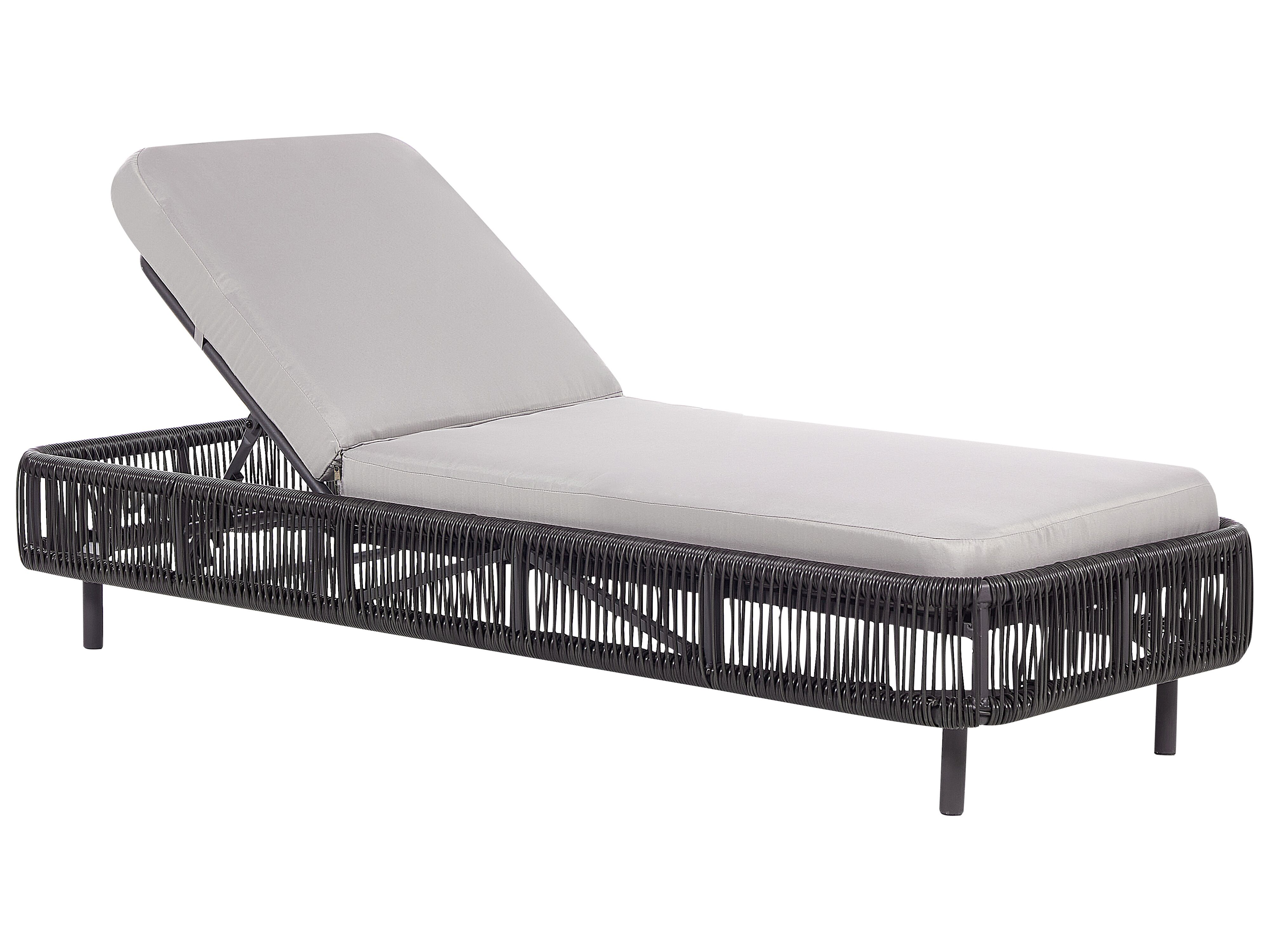 Sun Lounger with Cushion OSINI Reclining PE Rattan Grey