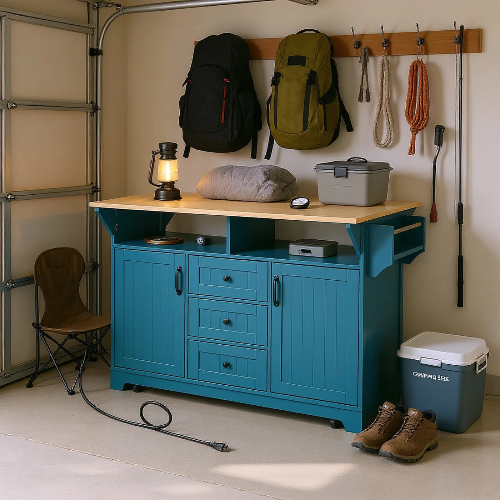 Homy Casa Rolling Large Garage Storage Cabinet with Dual Drop Leaves, Power Outlets for Office Gym, School