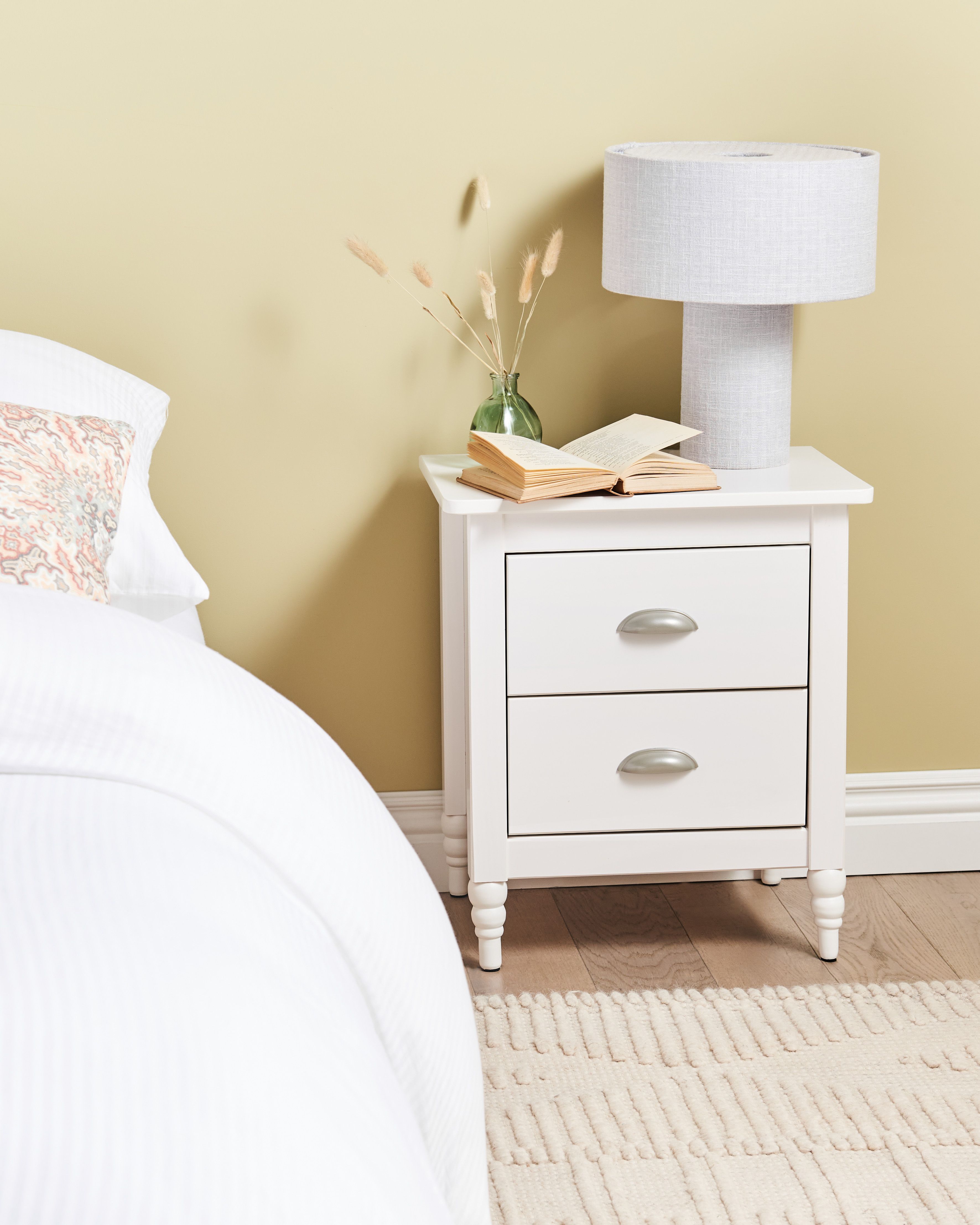 2 Drawer Bedside Table SHILLINGTON Pine Wood White