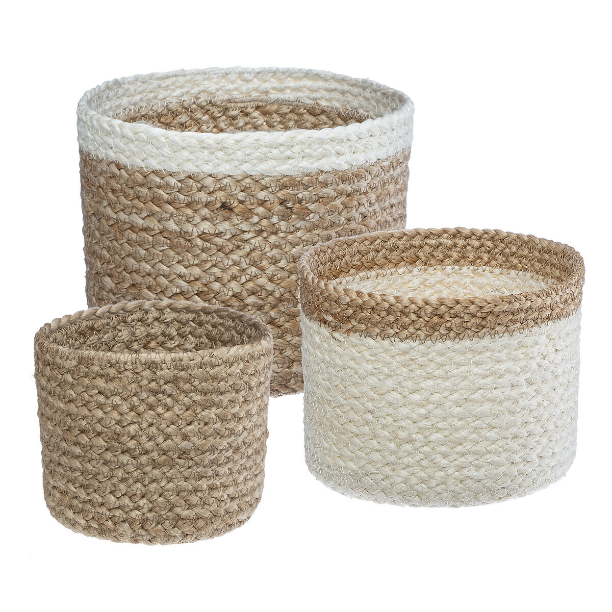 Set of 3 baskets, jute White, D.11/16/19 cm