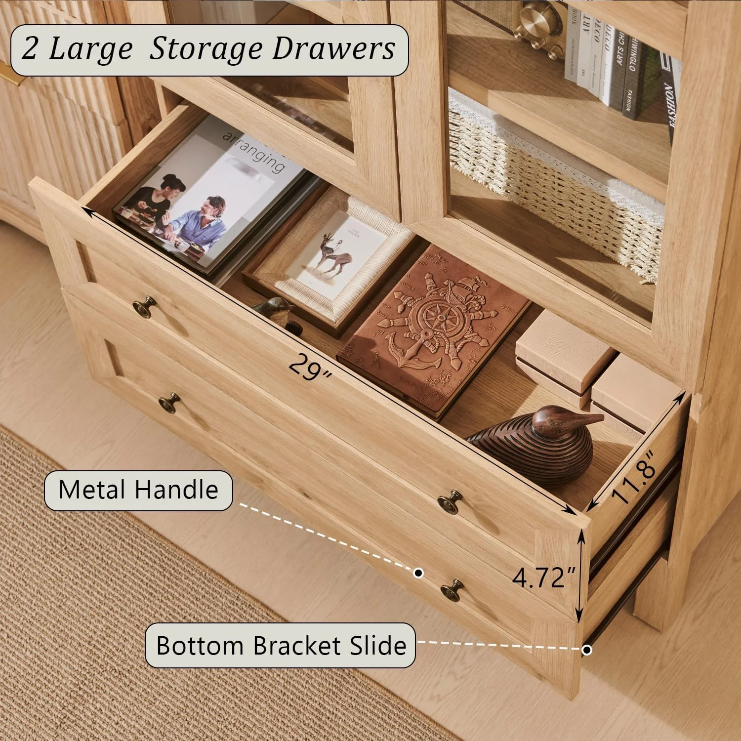 IFGET 71-Inch Arched 4-Tier Bookcase with Glass Doors and Drawers - Image 19